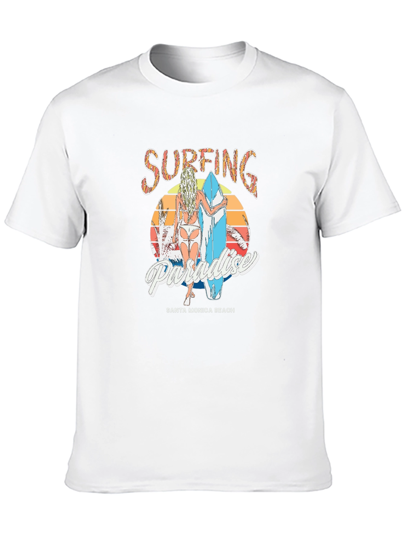 Black Surfing Paradise Santa Monica Beach T-Shirt view 10