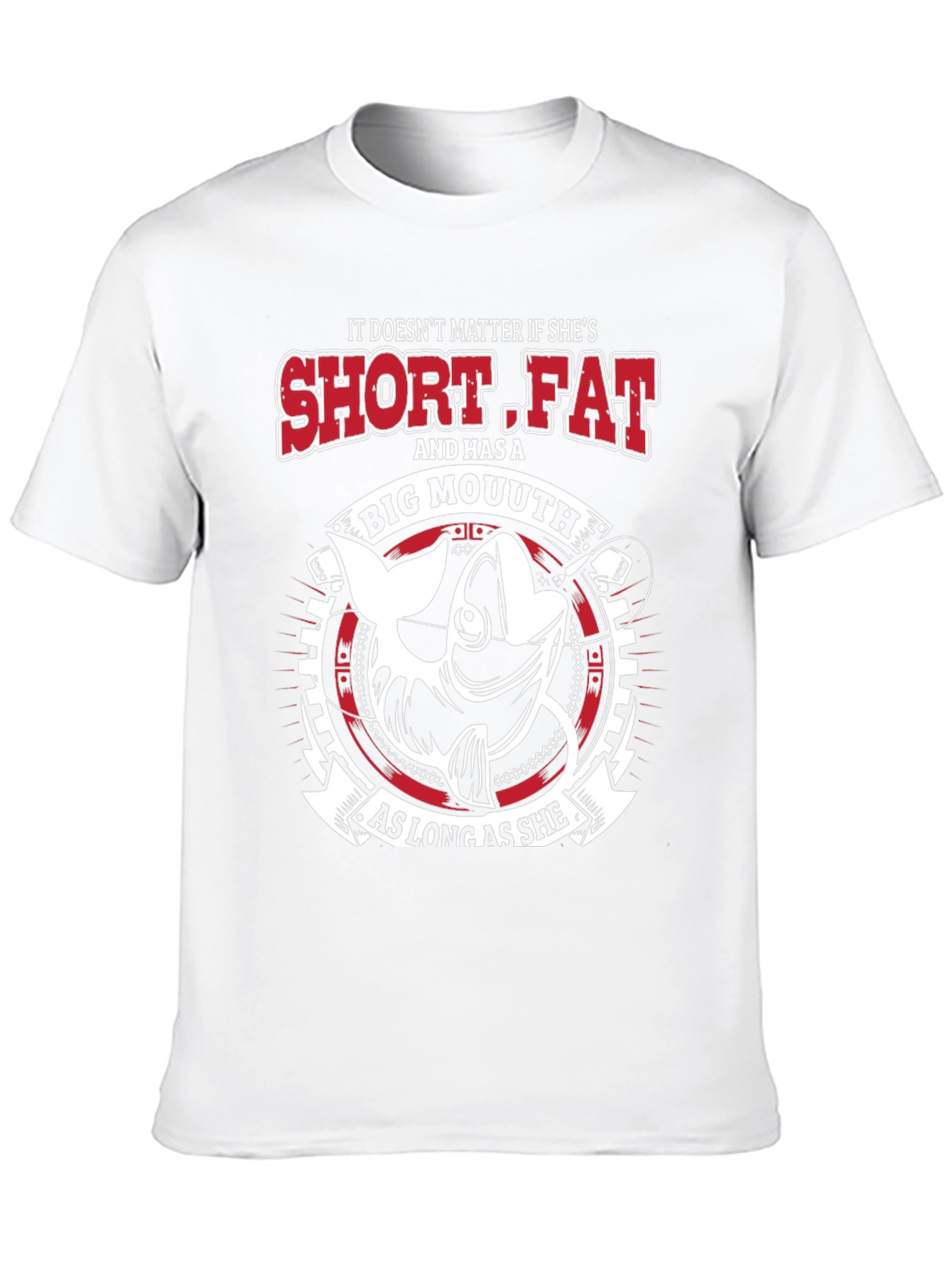 Black Funny Fishing T-Shirt - Short Fat Big Mouth Design view 10