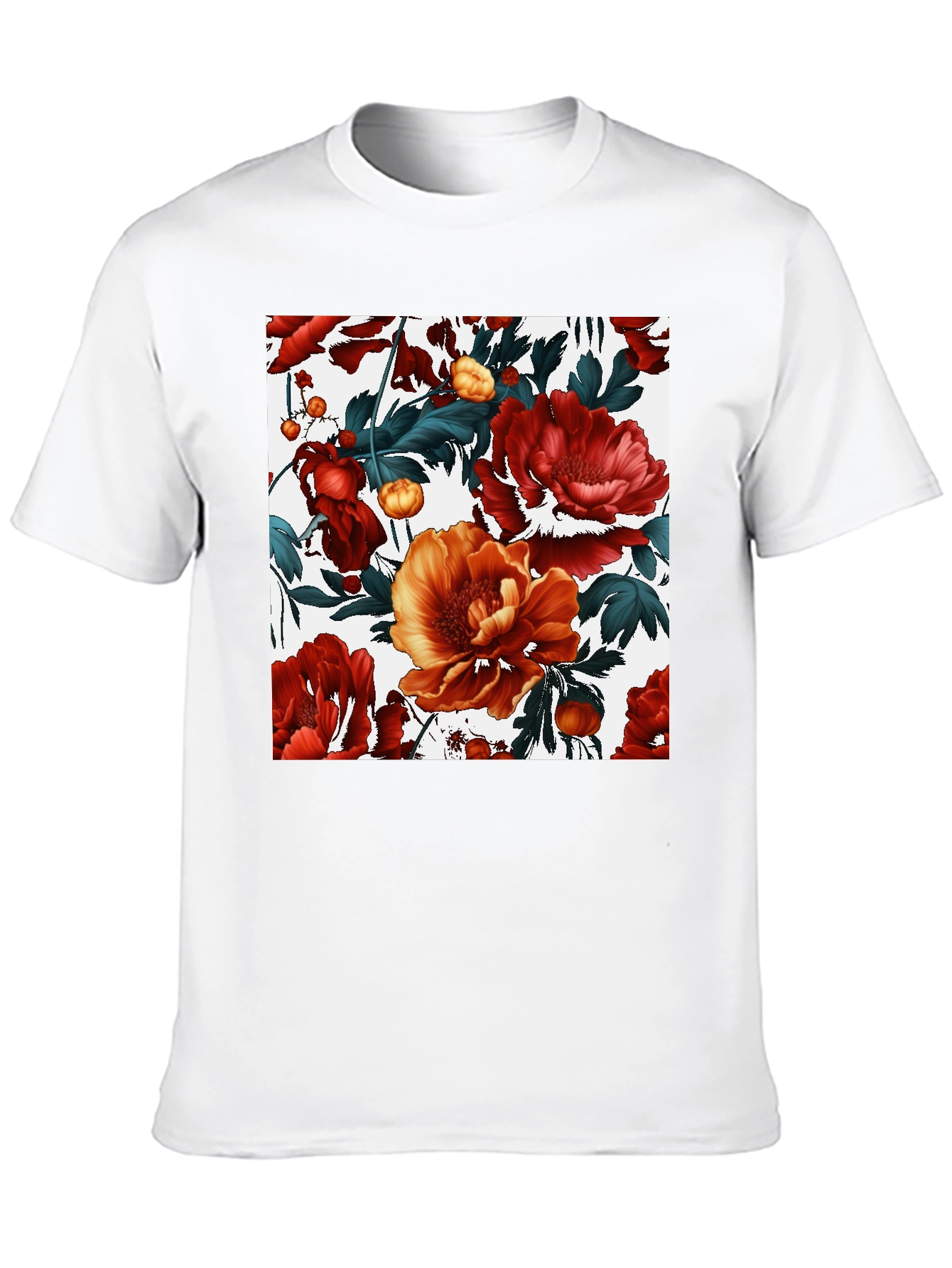 Black Floral Print Black Crew Neck T-Shirt view 10