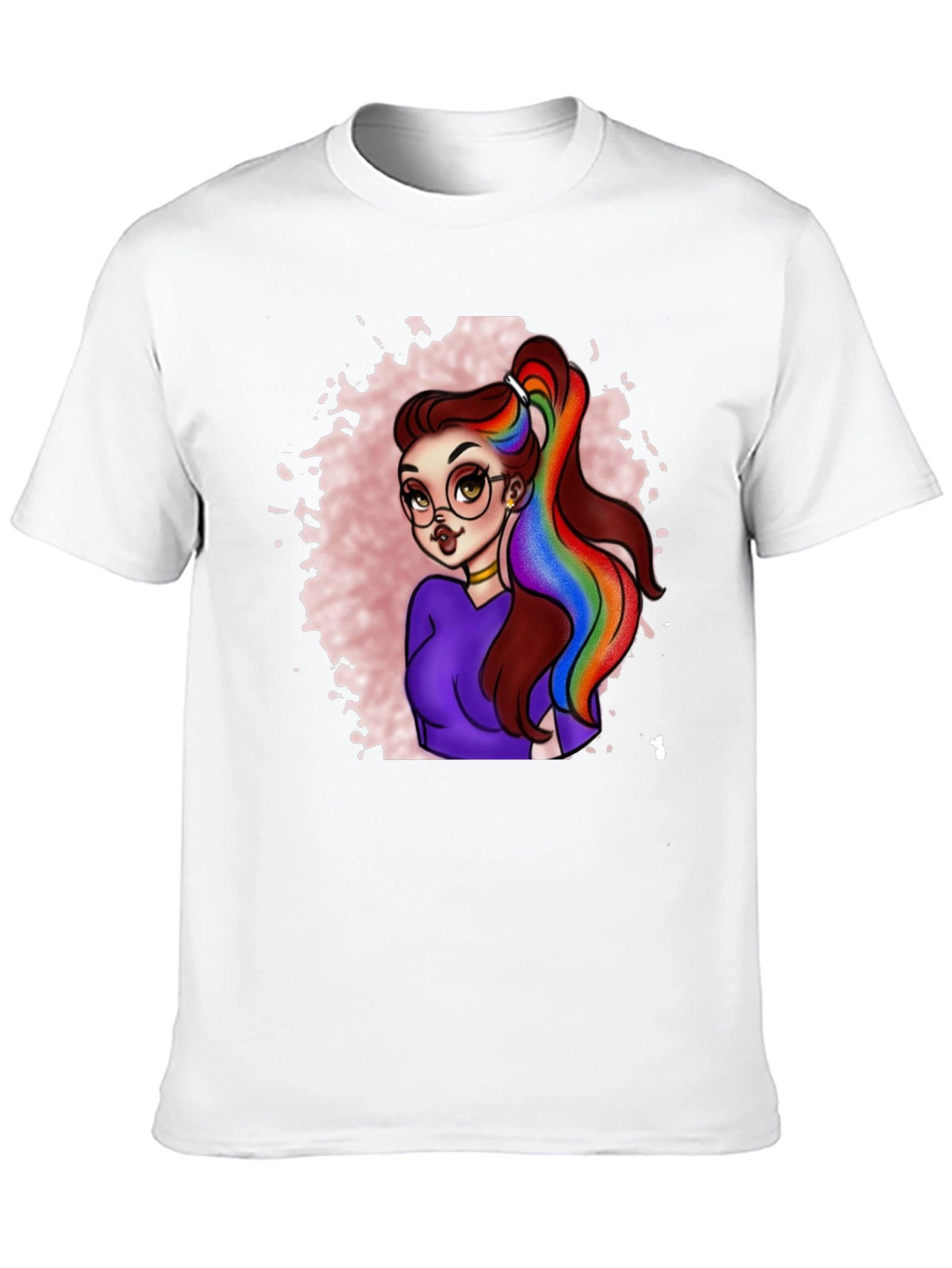 Black Rainbow Hair Cartoon Graphic T-Shirt view 10
