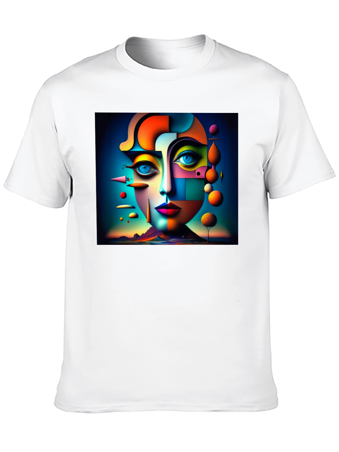Black Abstract Geometric Face Art Black T-Shirt view 10