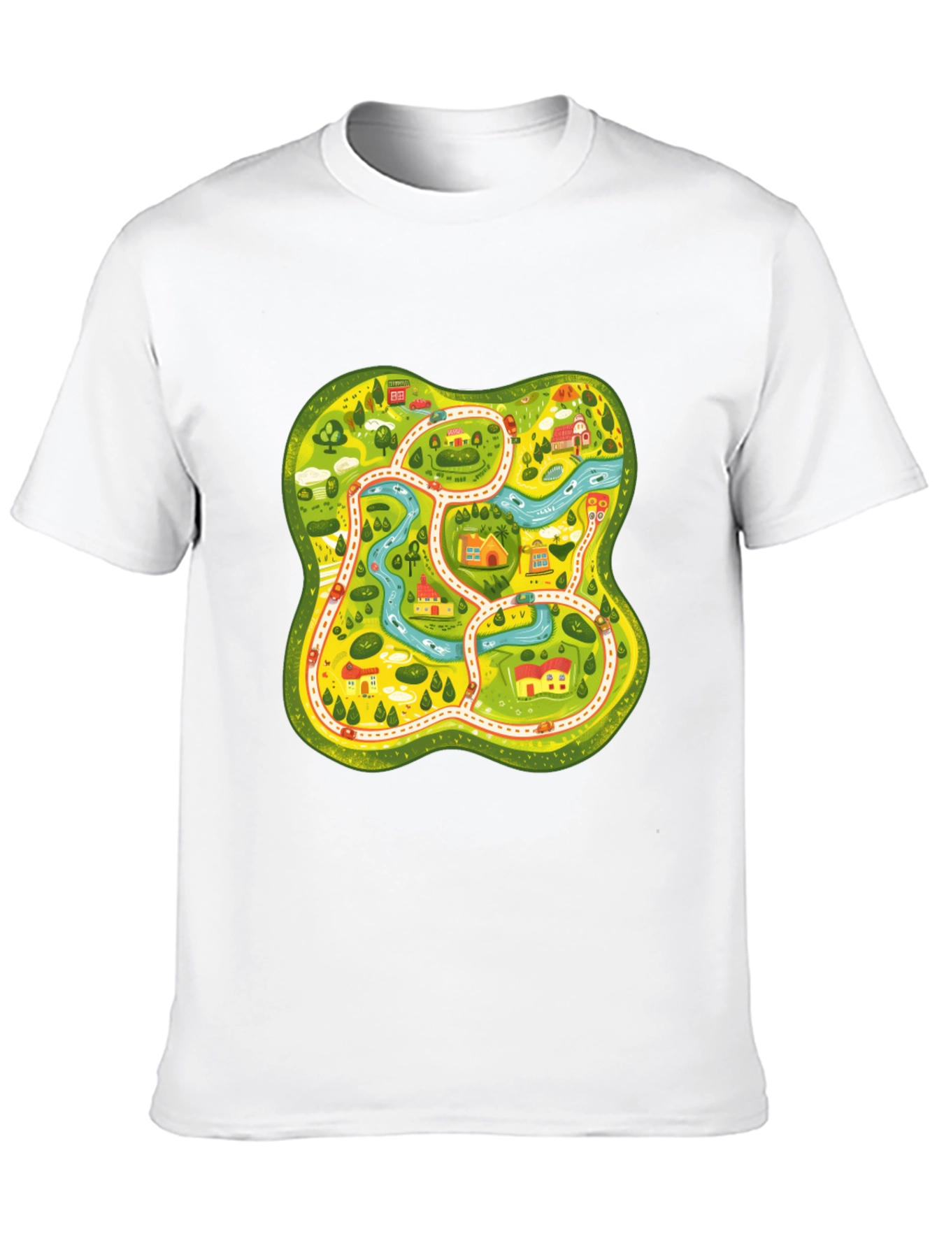 Cartoon Map Graphic Tee - Black Unisex T-Shirt - 10
