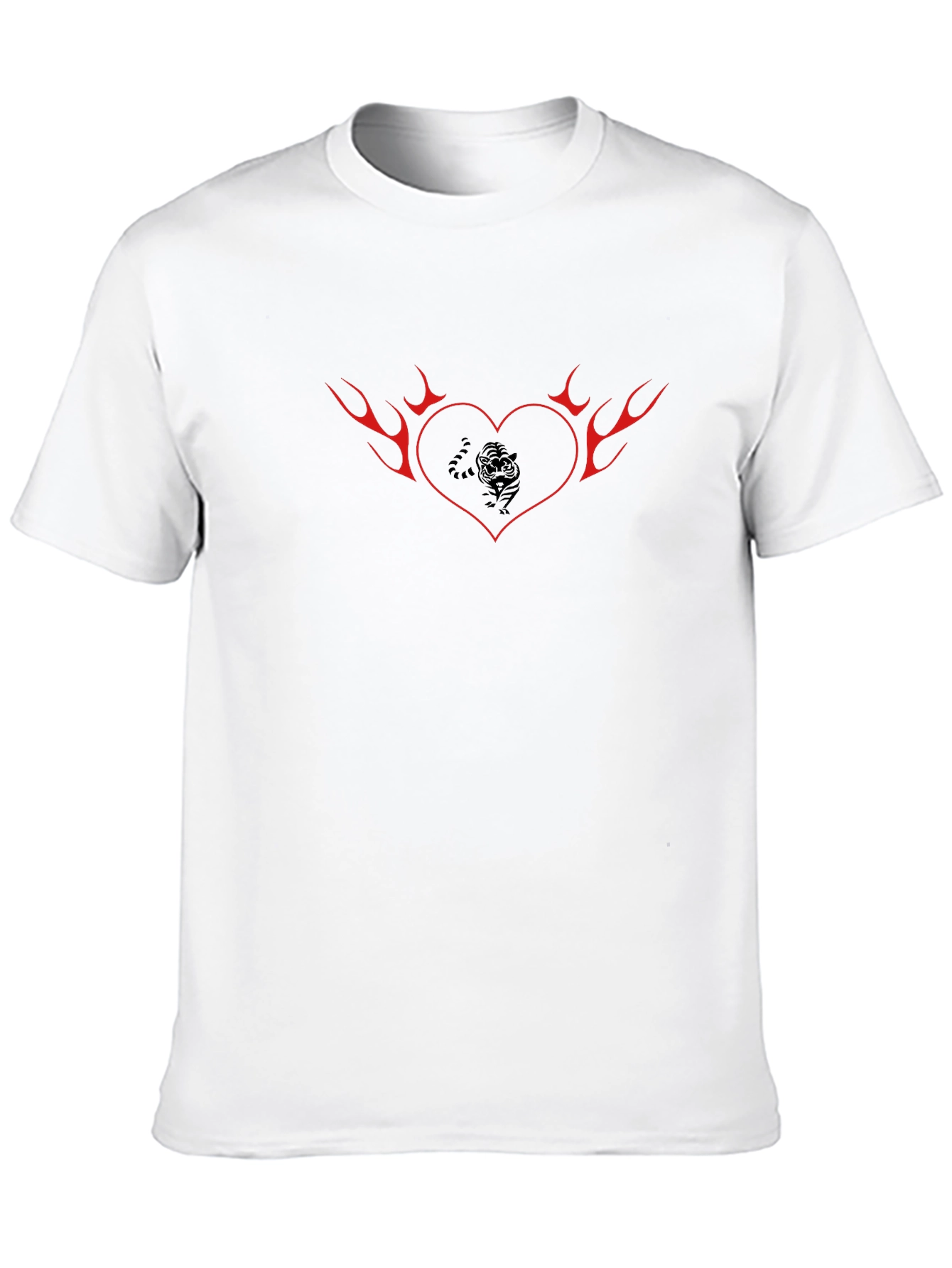 Black Flaming Heart Tiger Graphic Tee - Cool Black T-Shirt view 10