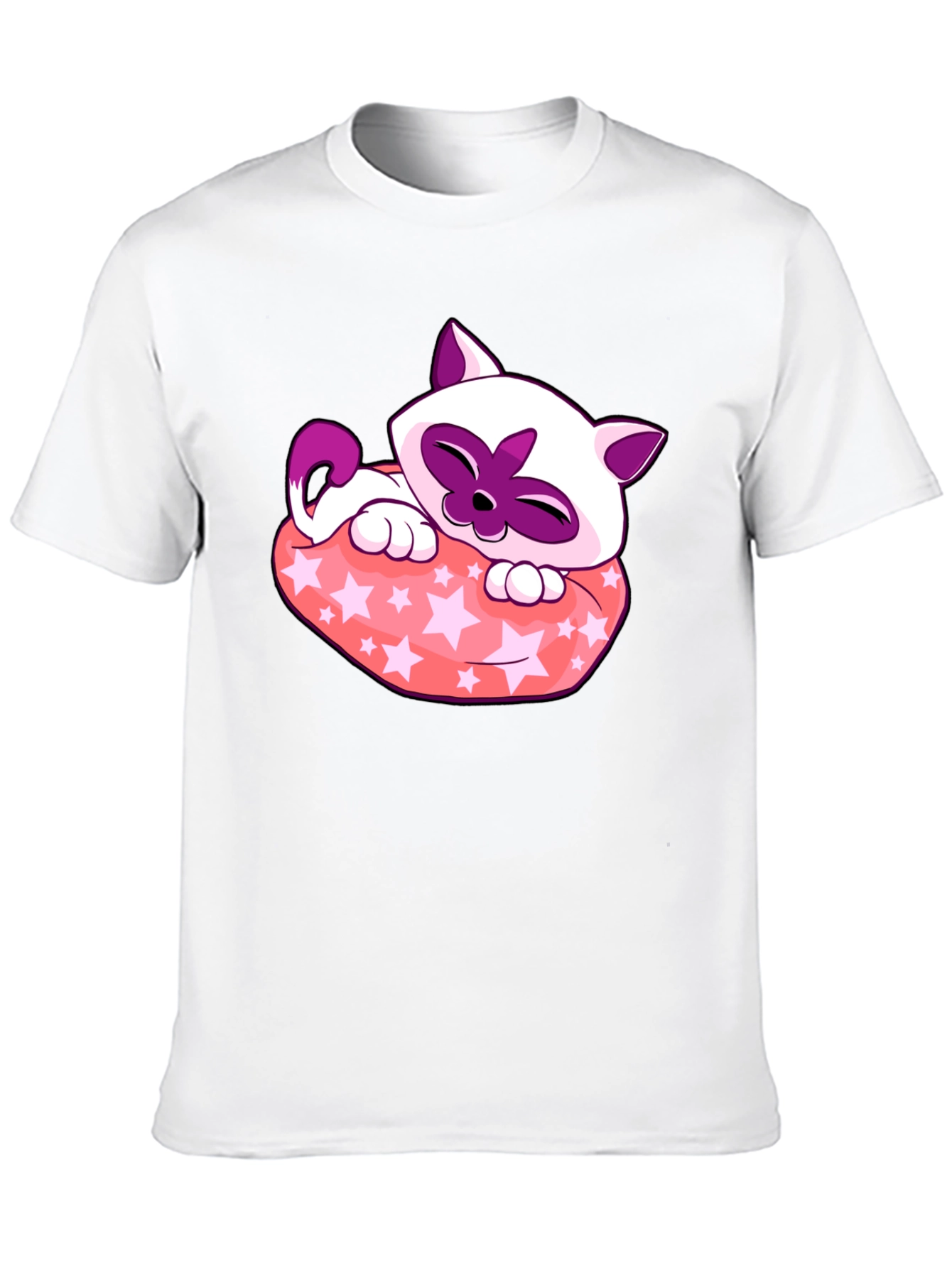 Black Cute Cartoon Cat Star Pillow Black T-Shirt view 10