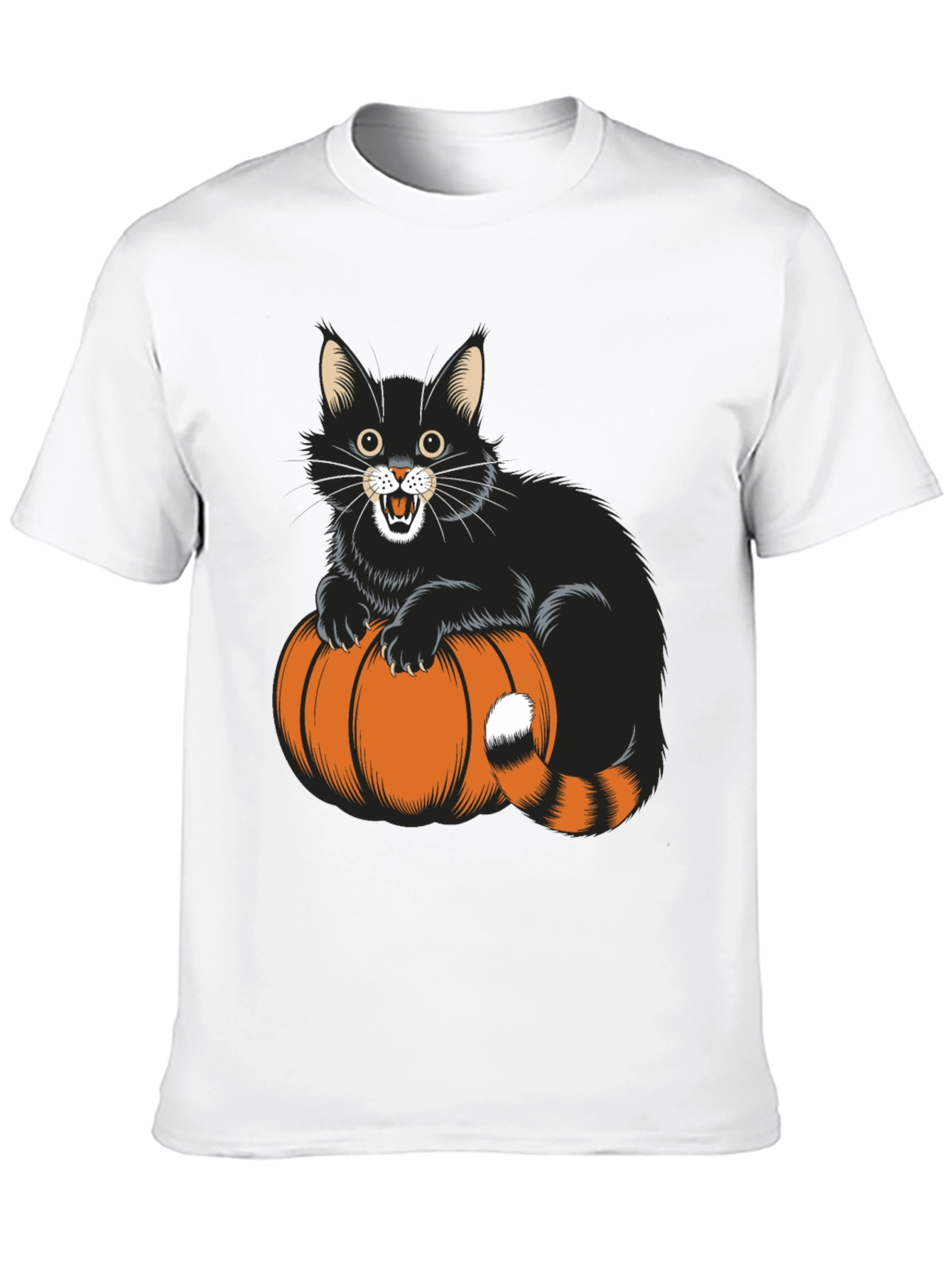 Black Halloween Cat & Pumpkin Black T-Shirt view 10