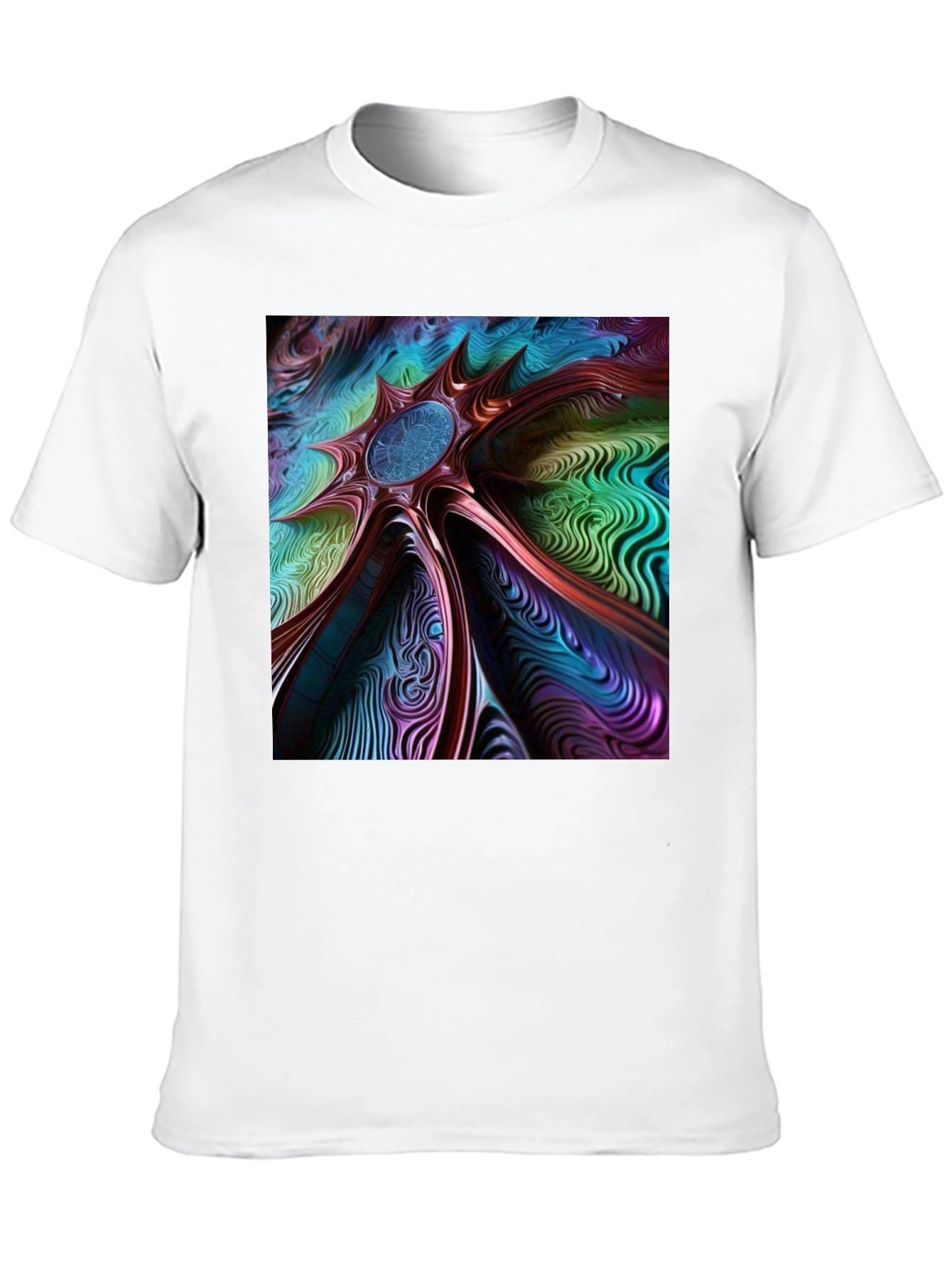 Black Abstract Art Tee: Colorful Vortex Design view 10