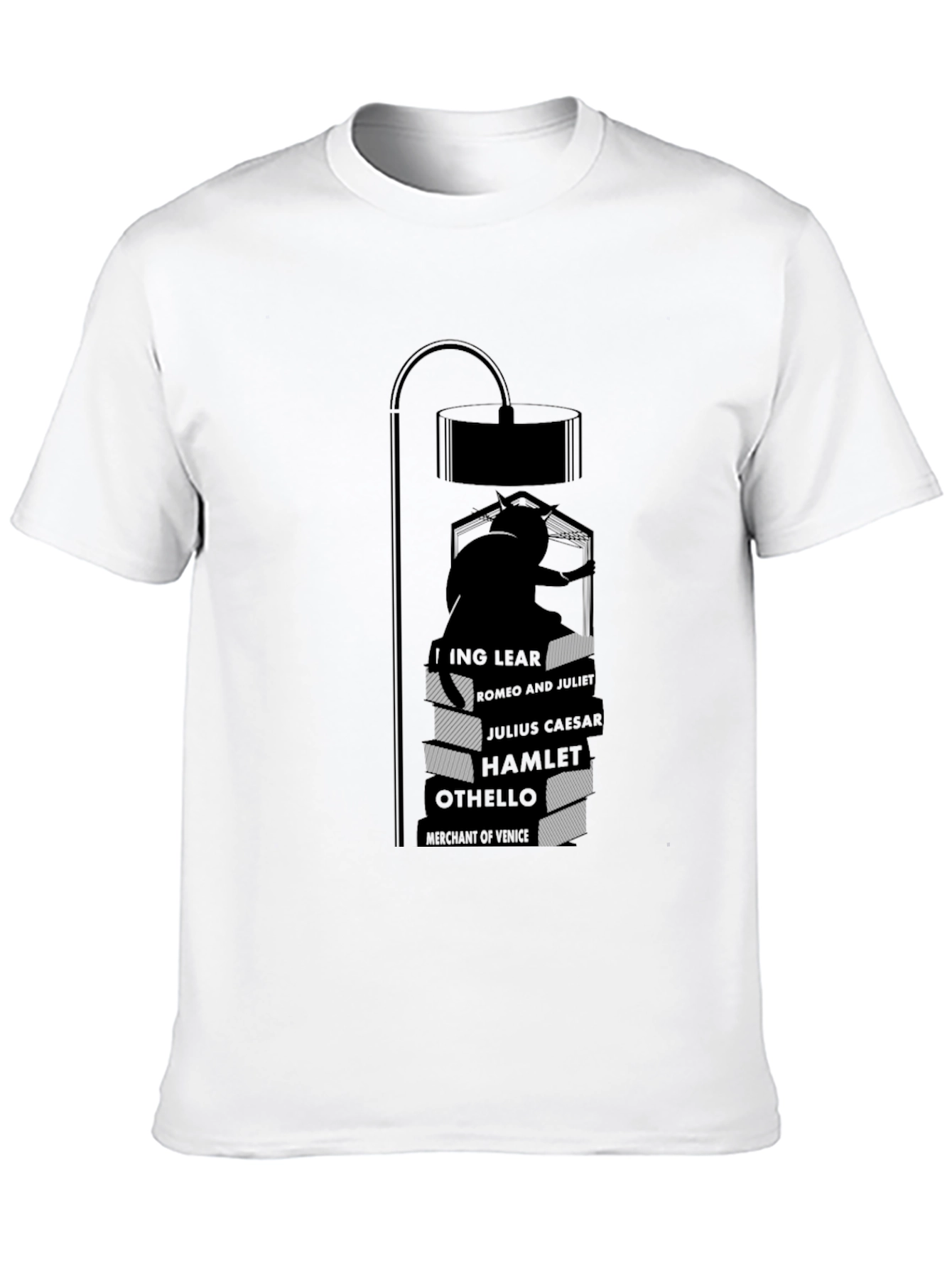 Black Literary Cat Lamp Black T-Shirt view 10