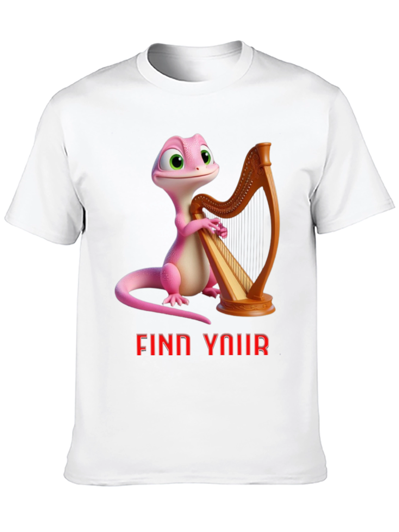 Black Whimsical Gecko Harpist Graphic Tee view 10