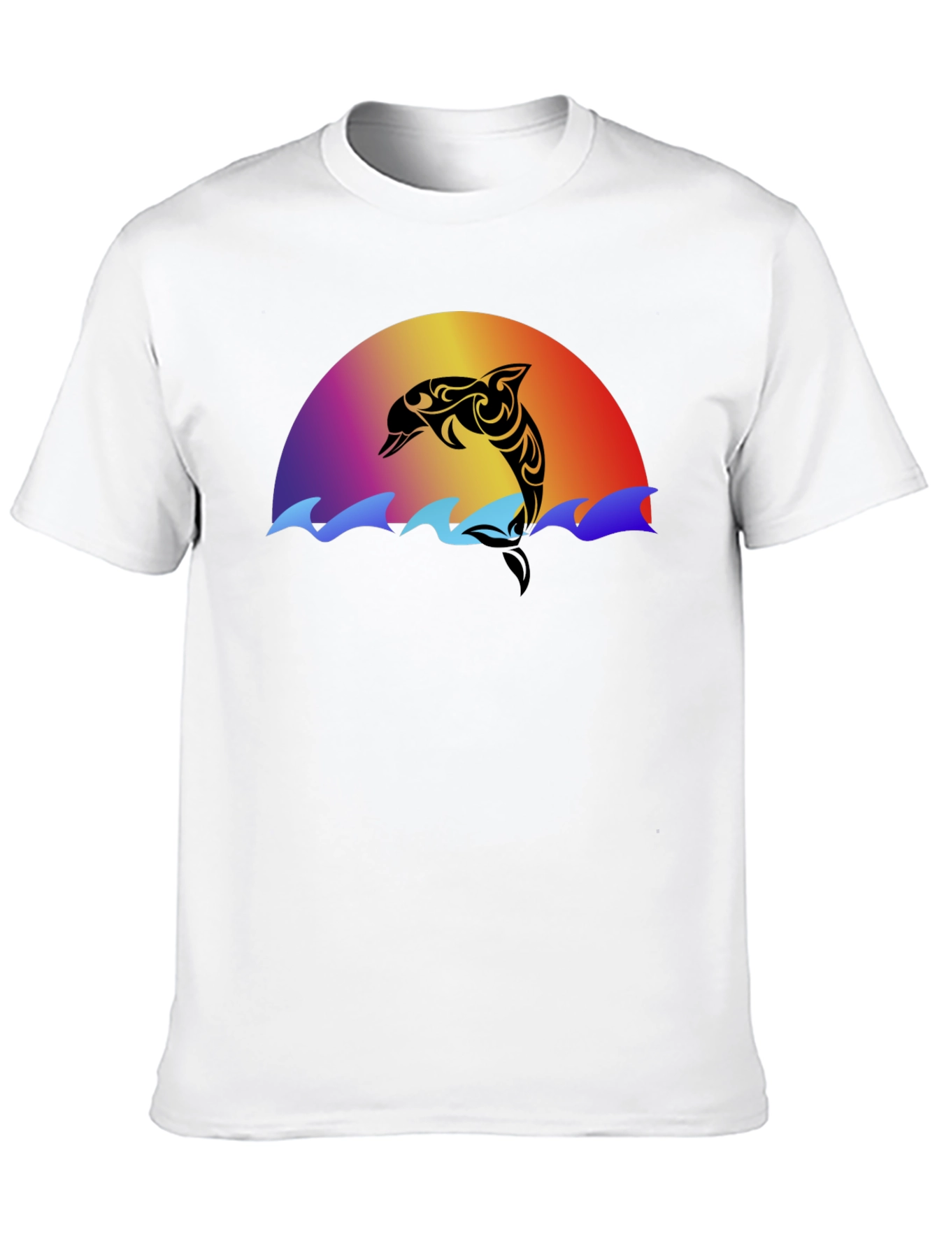 Black Tribal Dolphin Sunset Graphic T-Shirt view 10