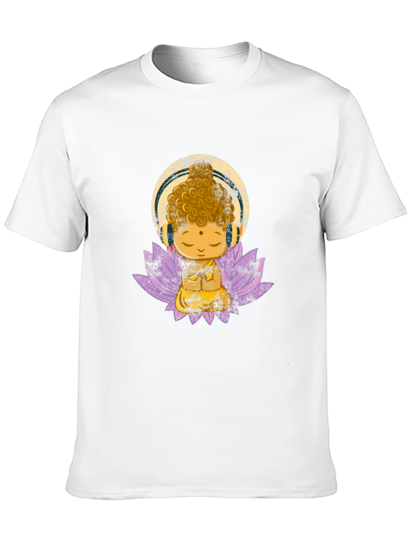 Black Buddha with Headphones Graphic Tee view 10