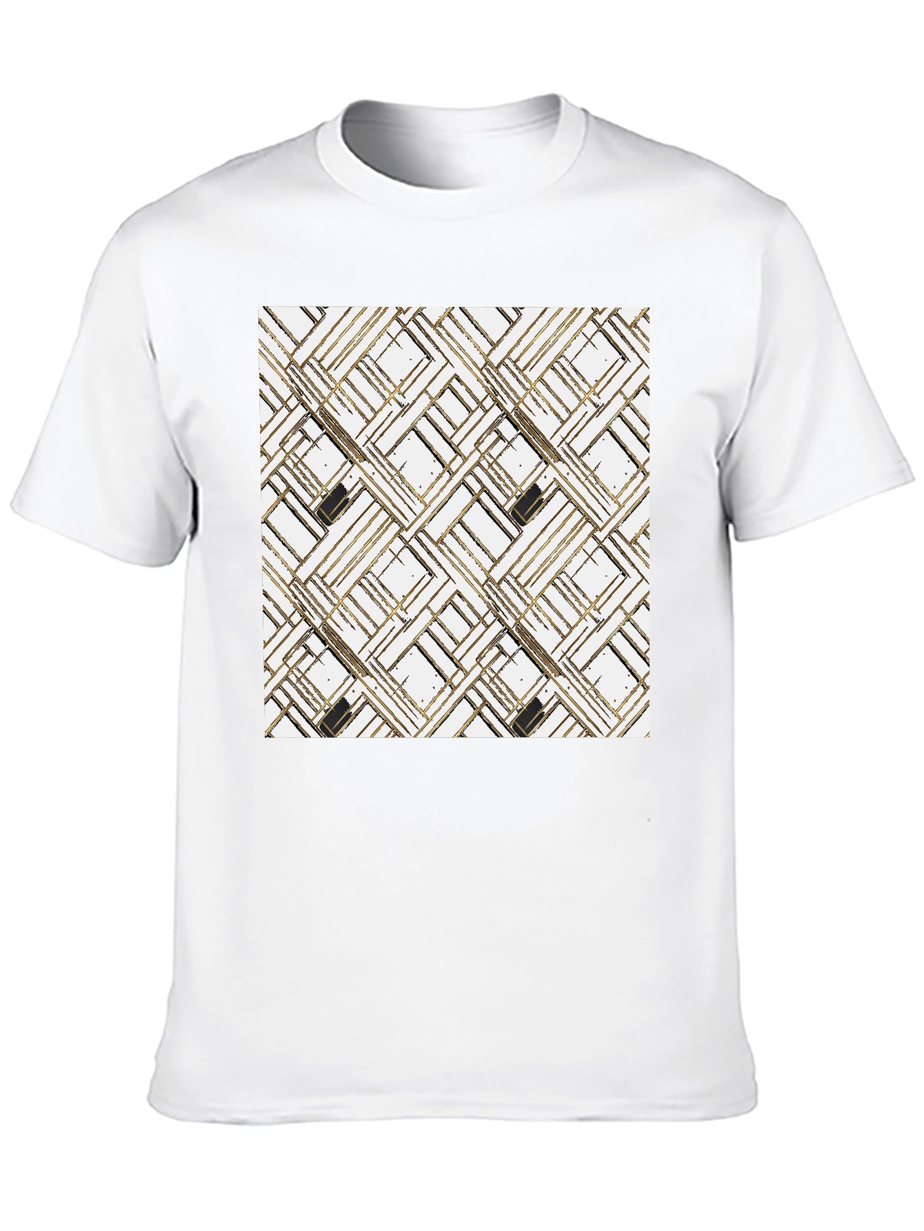 Black Modern Geometric Pattern T-Shirt view 10