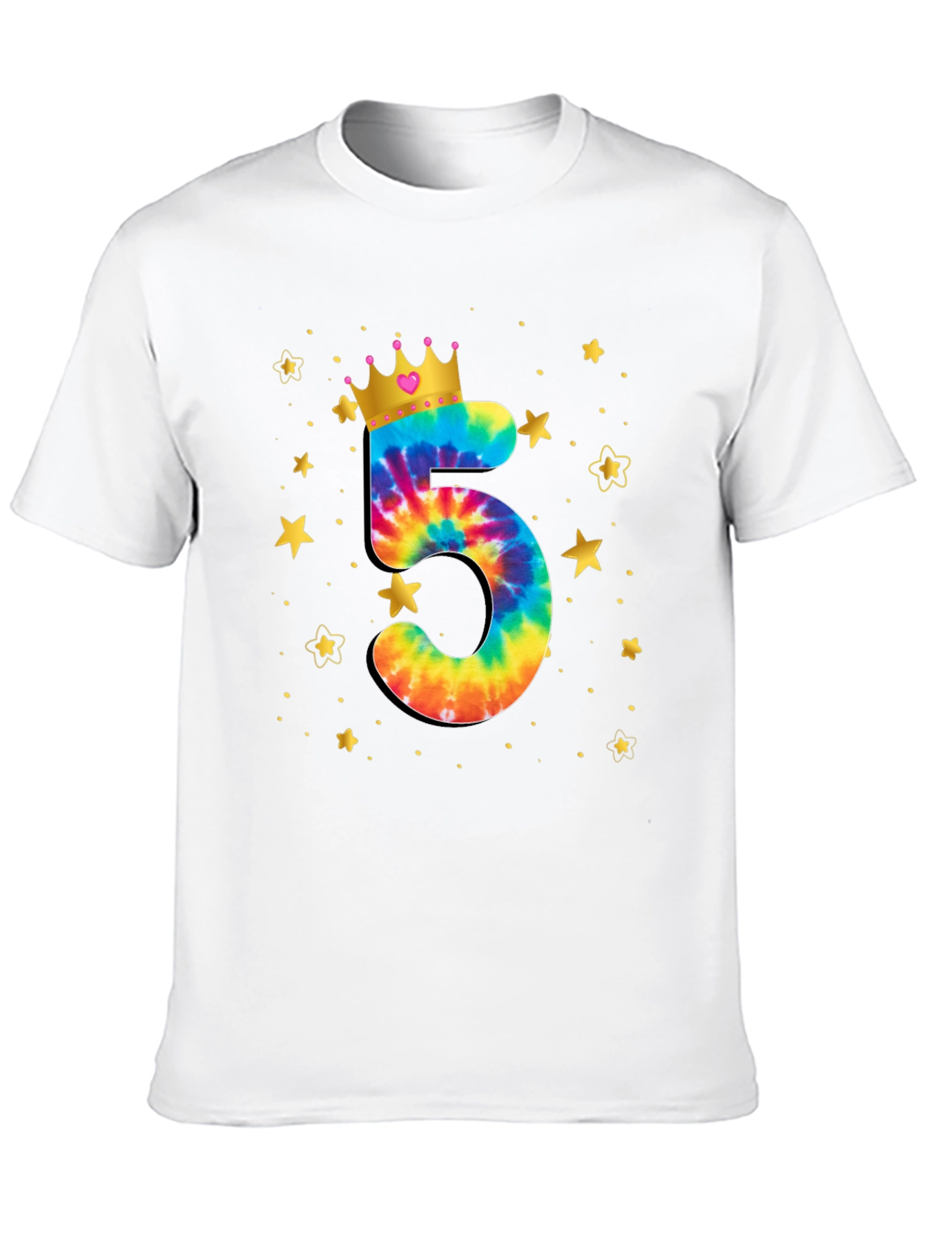 Black Birthday Number 5 Tie Dye Crown Kids T-Shirt view 10