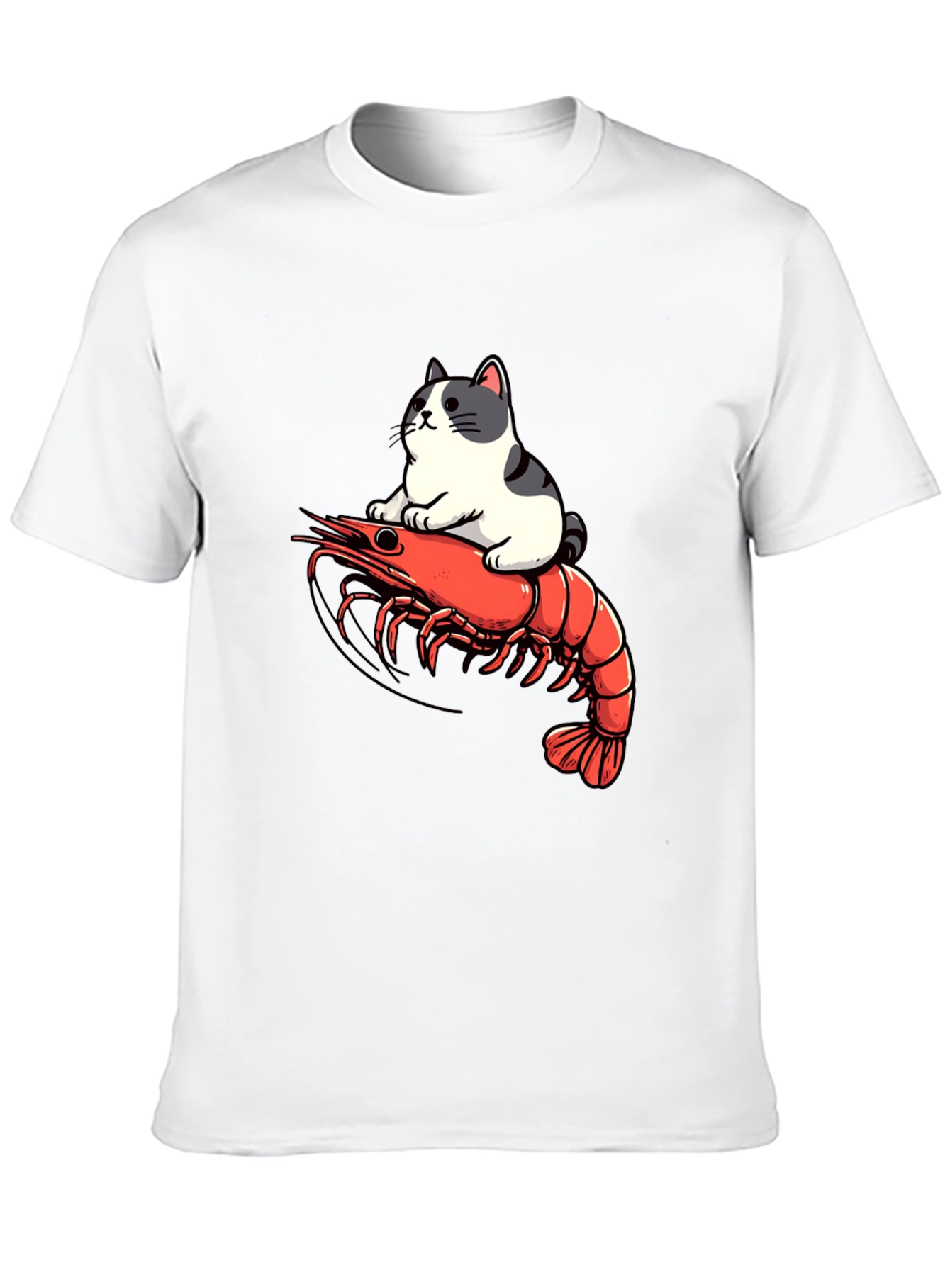 Black Cat Riding Shrimp T-Shirt - Funny Graphic Tee view 10