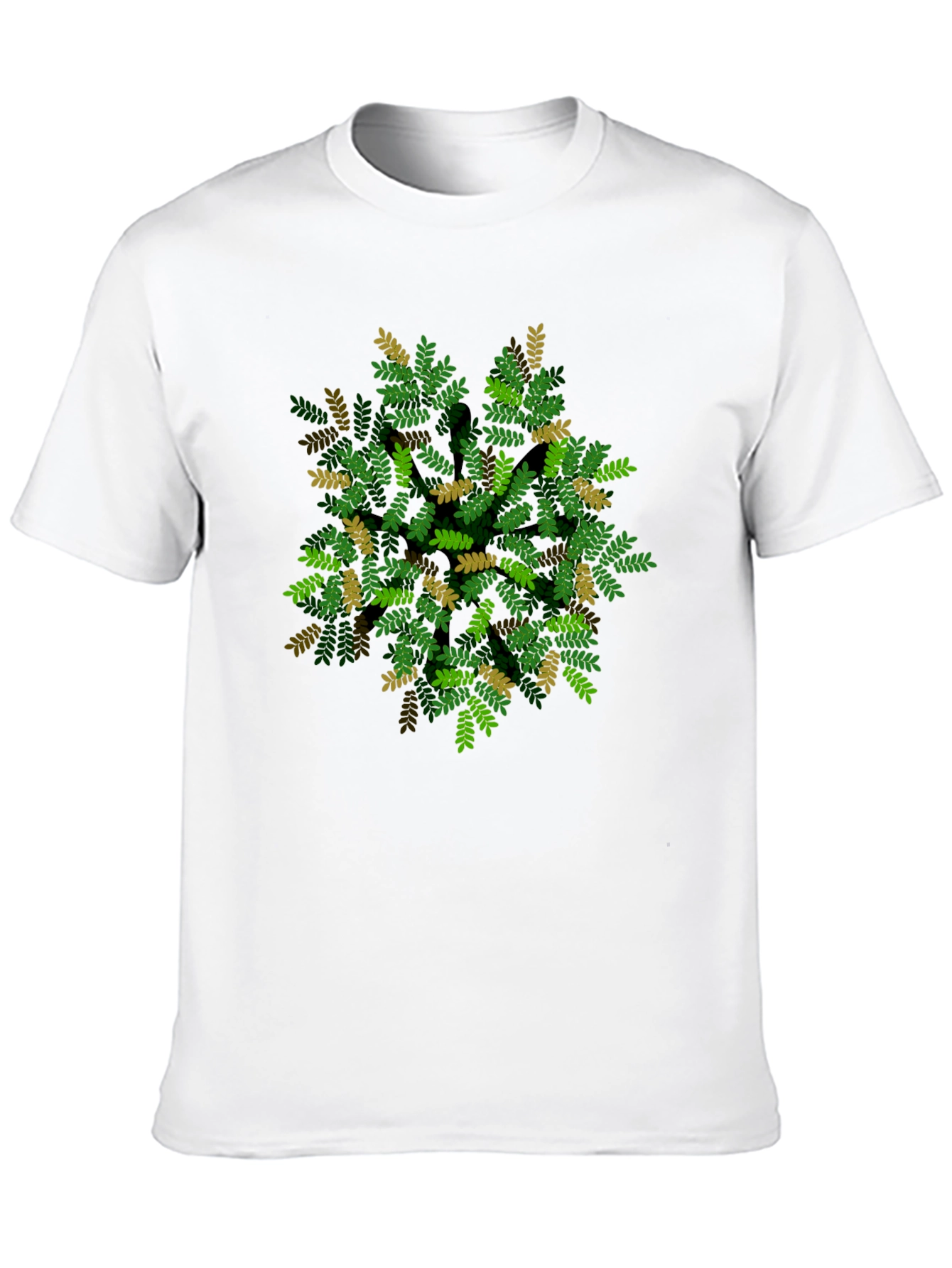 Black Leaf Pattern Black T-Shirt - Nature Inspired Design view 10