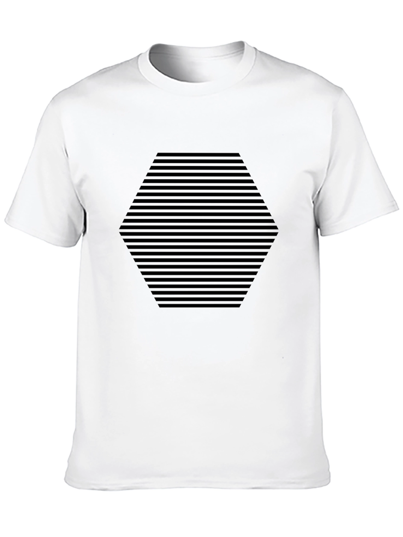 Black Men's Black Geometric Hexagon Striped T-Shirt view 10