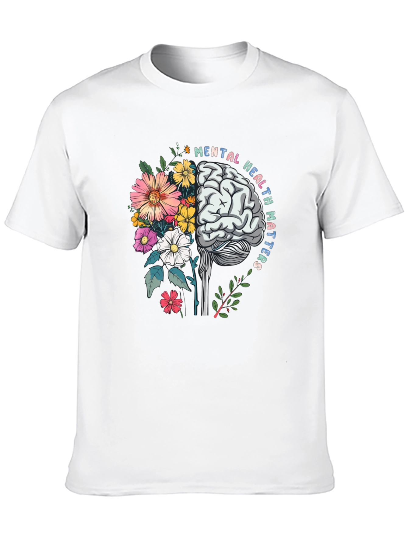 Black Mental Health Matters T-Shirt Brain Flowers Graphic view 10