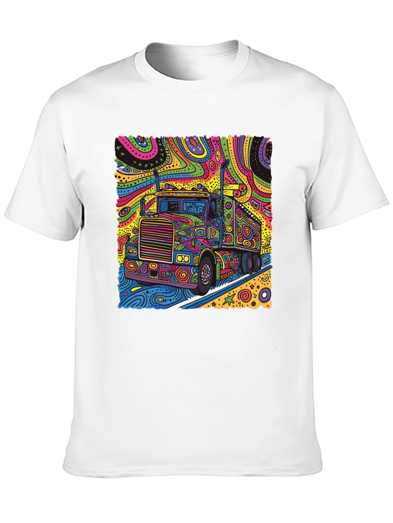 Black Psychedelic Truck T-Shirt - Colorful Semi Truck Design view 10