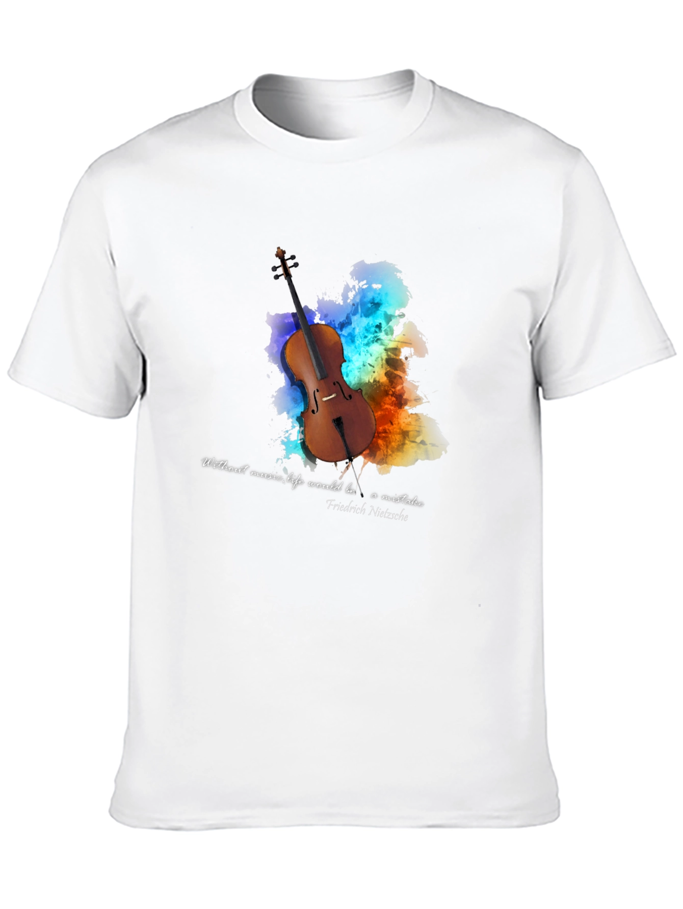 Black Music Lover's T-Shirt: Nietzsche Quote with Cello Design view 10