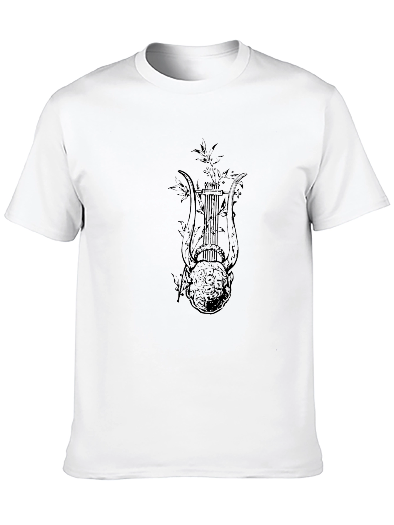 Black Men's Black T-Shirt with Lyre Graphic Print view 10