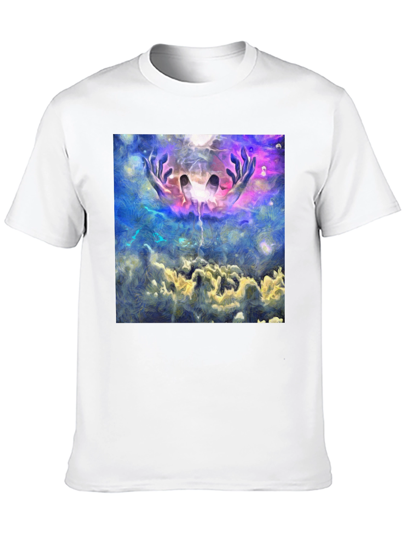 Abstract Hands in Sky Graphic Black T-Shirt - 10