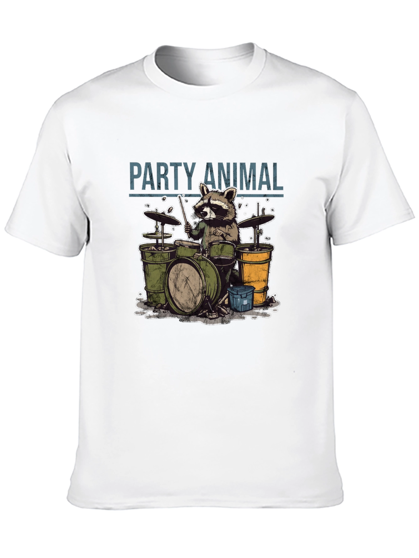 Black Party Animal Raccoon Drummer Graphic T-Shirt view 10