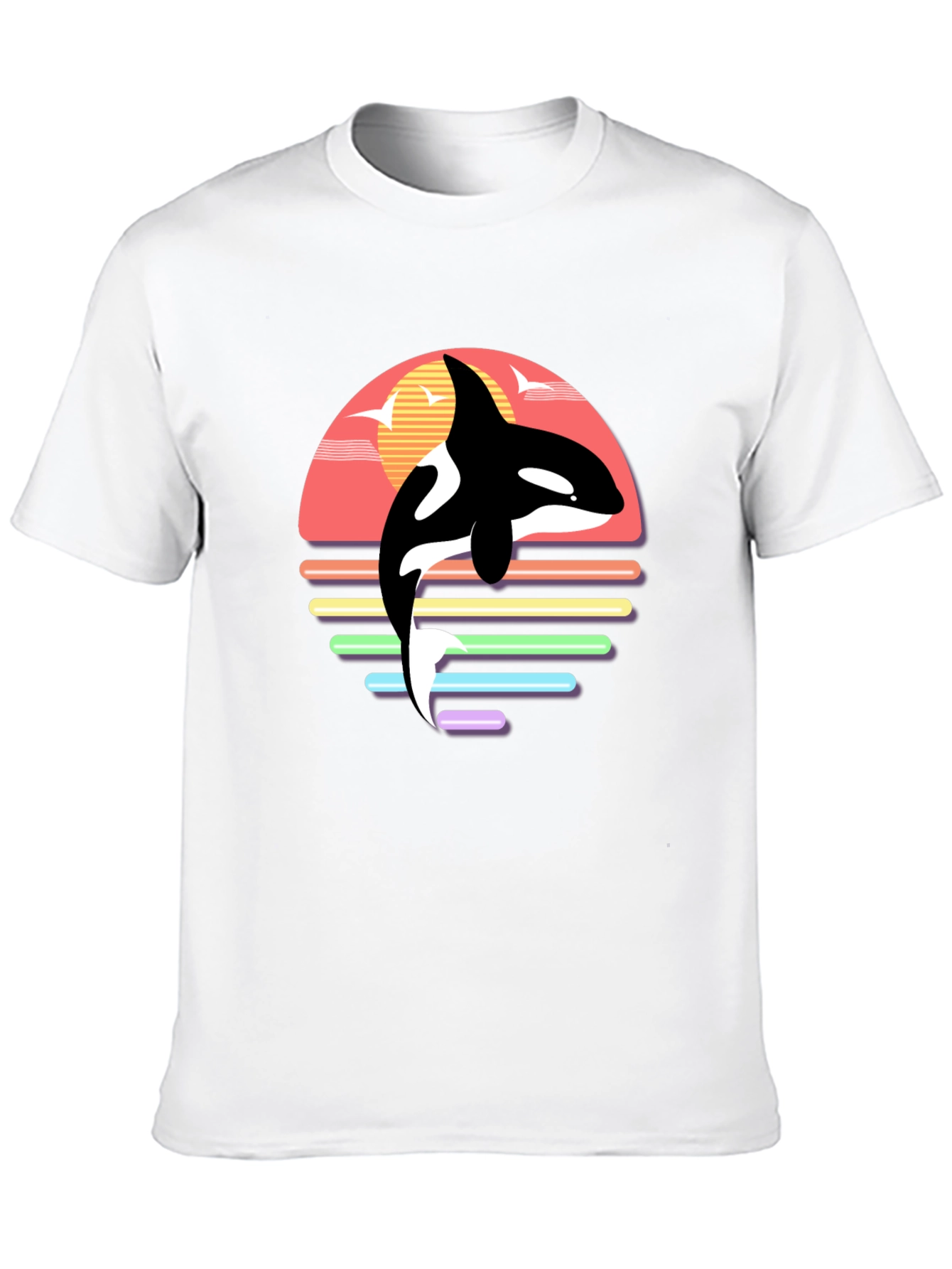 Black Retro Orca Whale Sunset Graphic T-Shirt view 10
