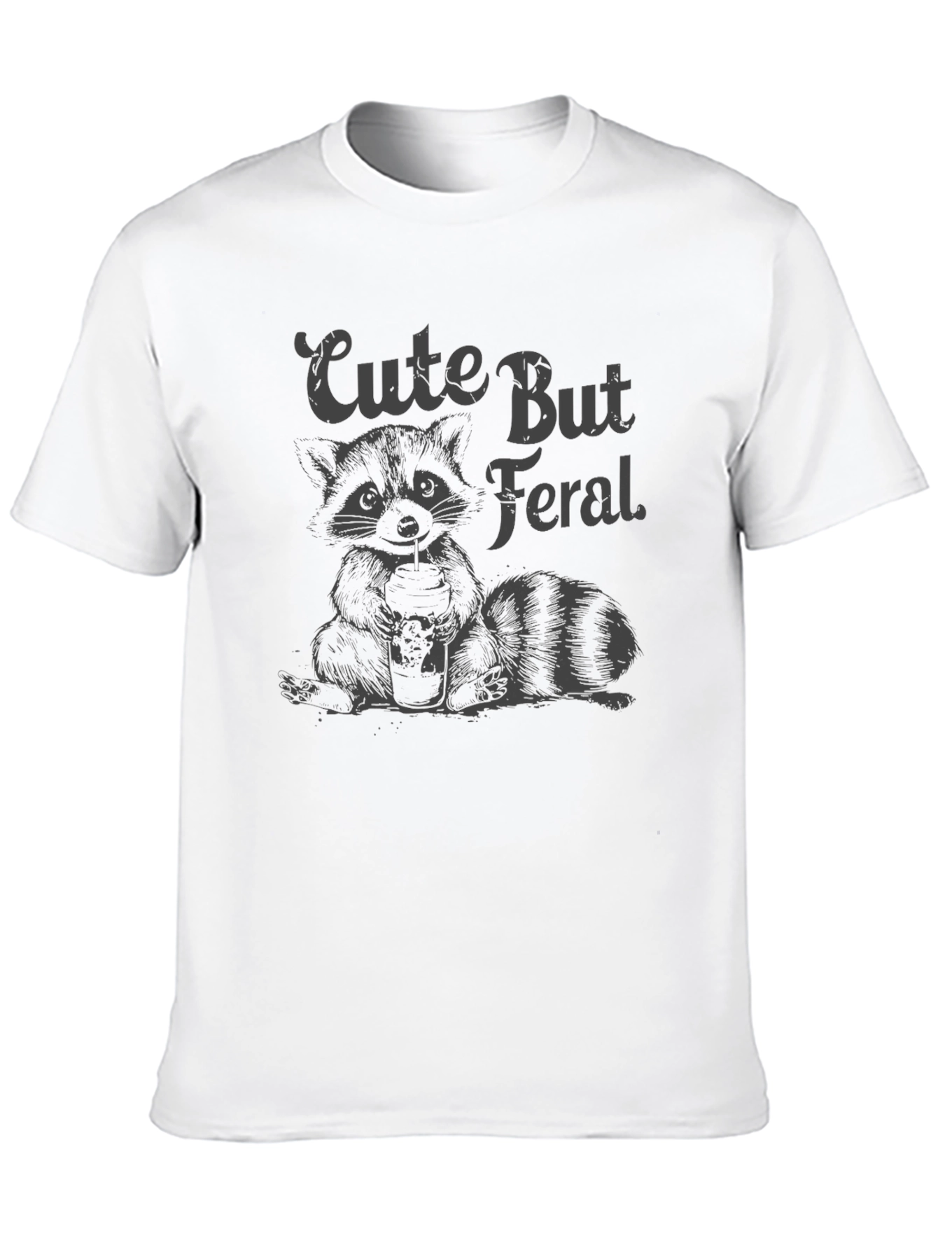 Black Cute But Feral Raccoon Graphic T-Shirt view 10