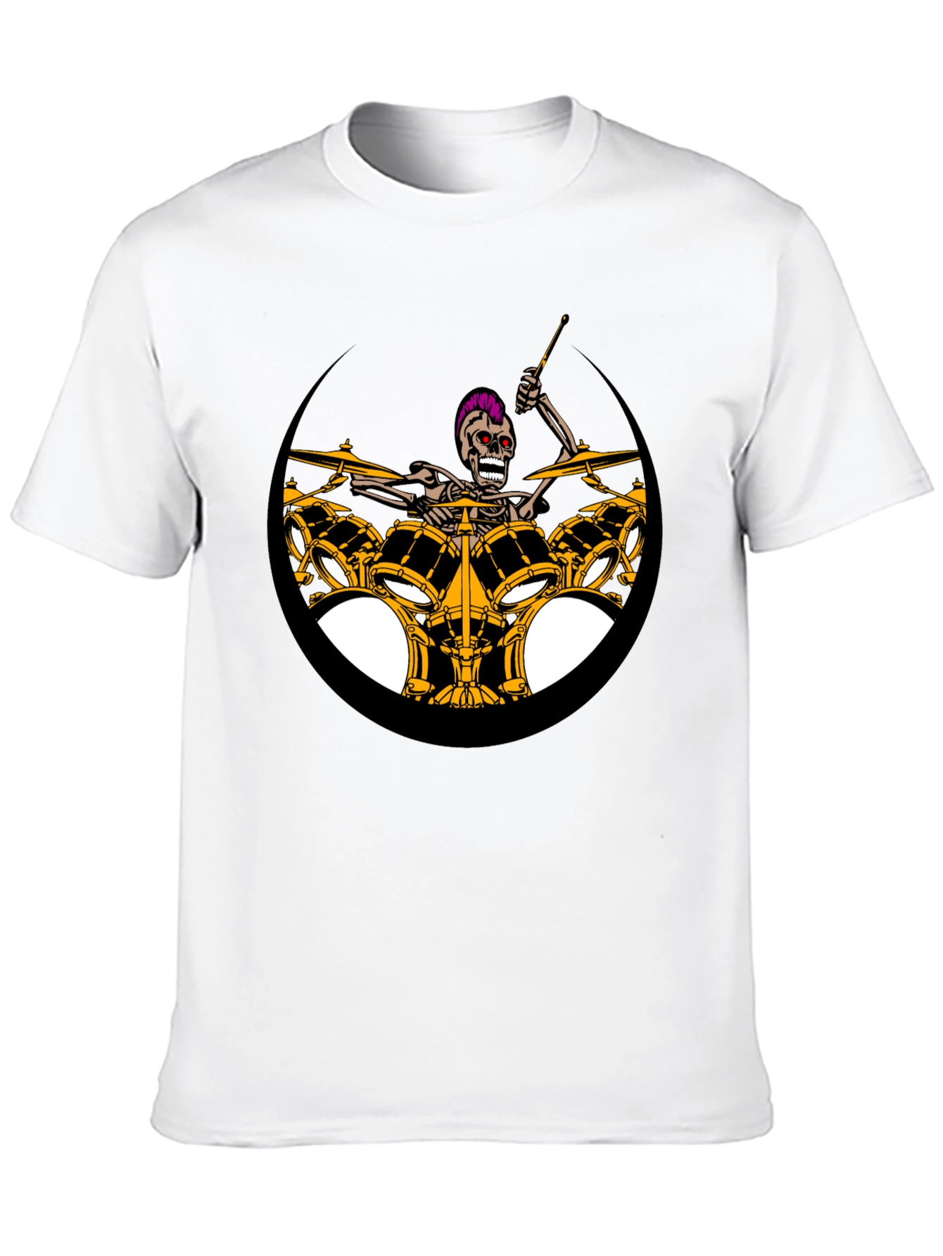 Black Skeleton Drummer Graphic Print Black T-Shirt view 10