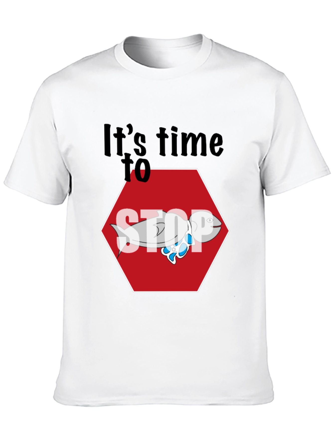 Black It's Time to STOP Fish Stop Sign Graphic Tee view 10