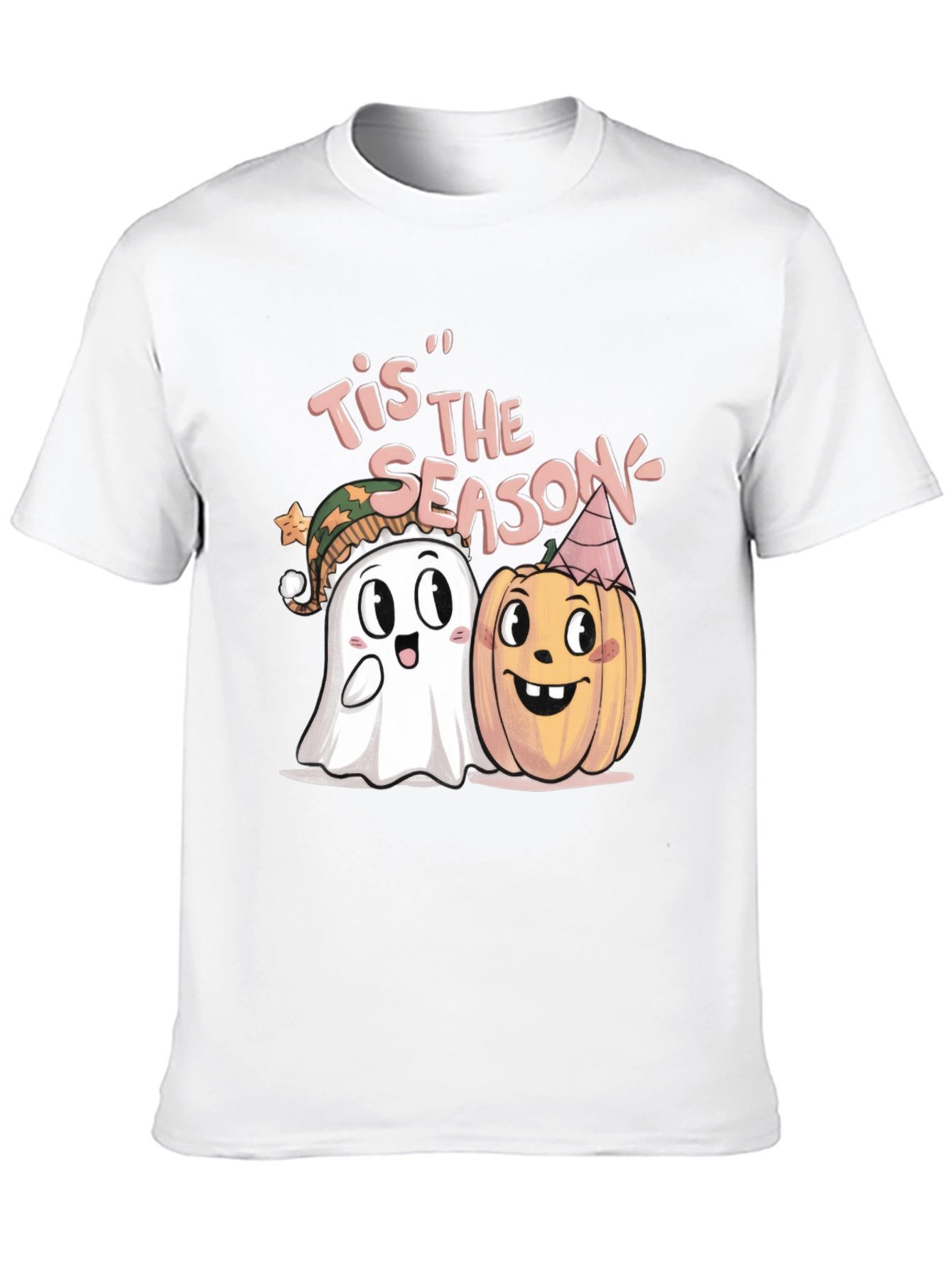 Black Tis' the Season Halloween Ghost & Pumpkin T-Shirt view 10