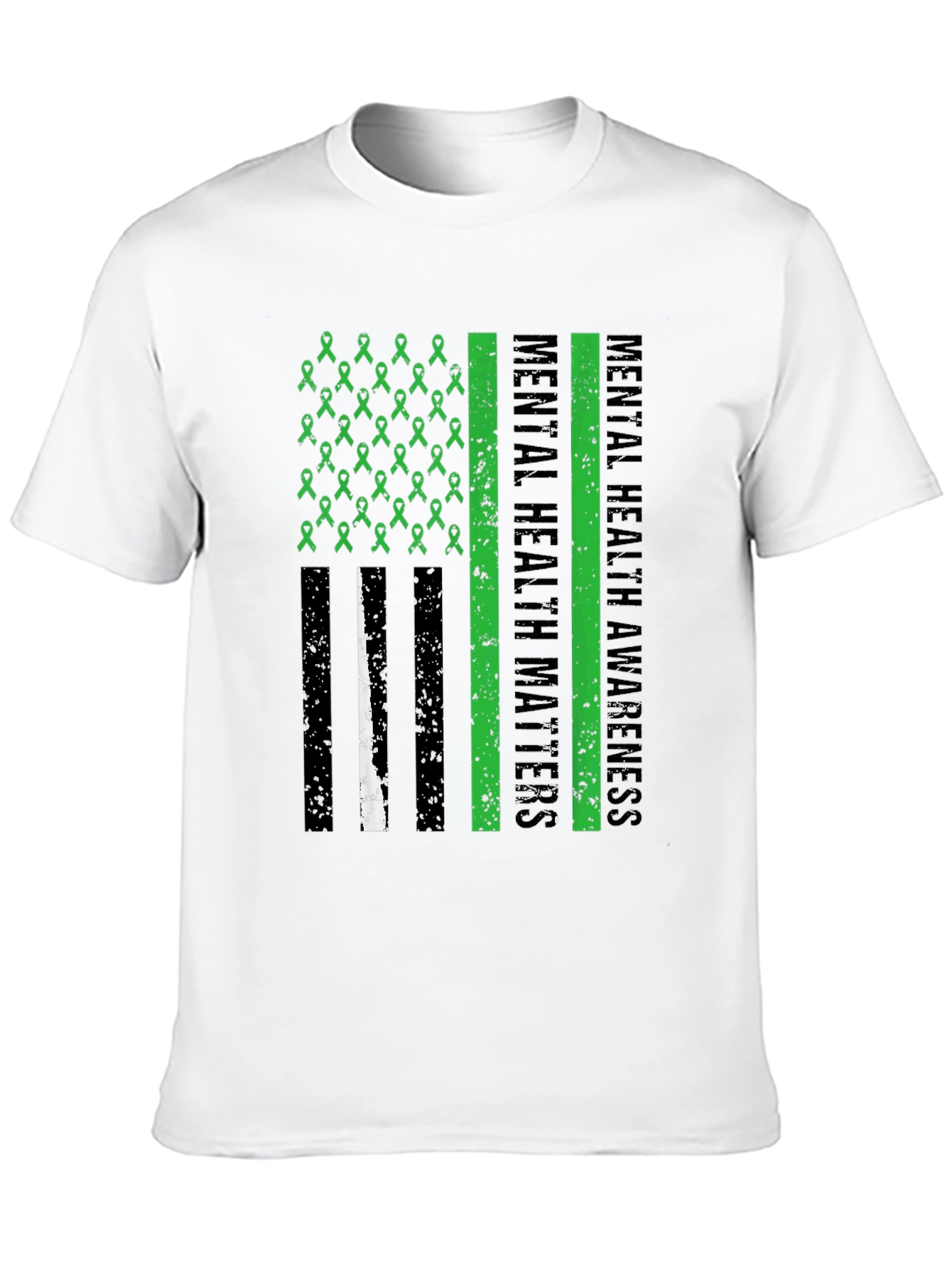 Black Mental Health Matters Awareness Ribbon American Flag Tee view 10