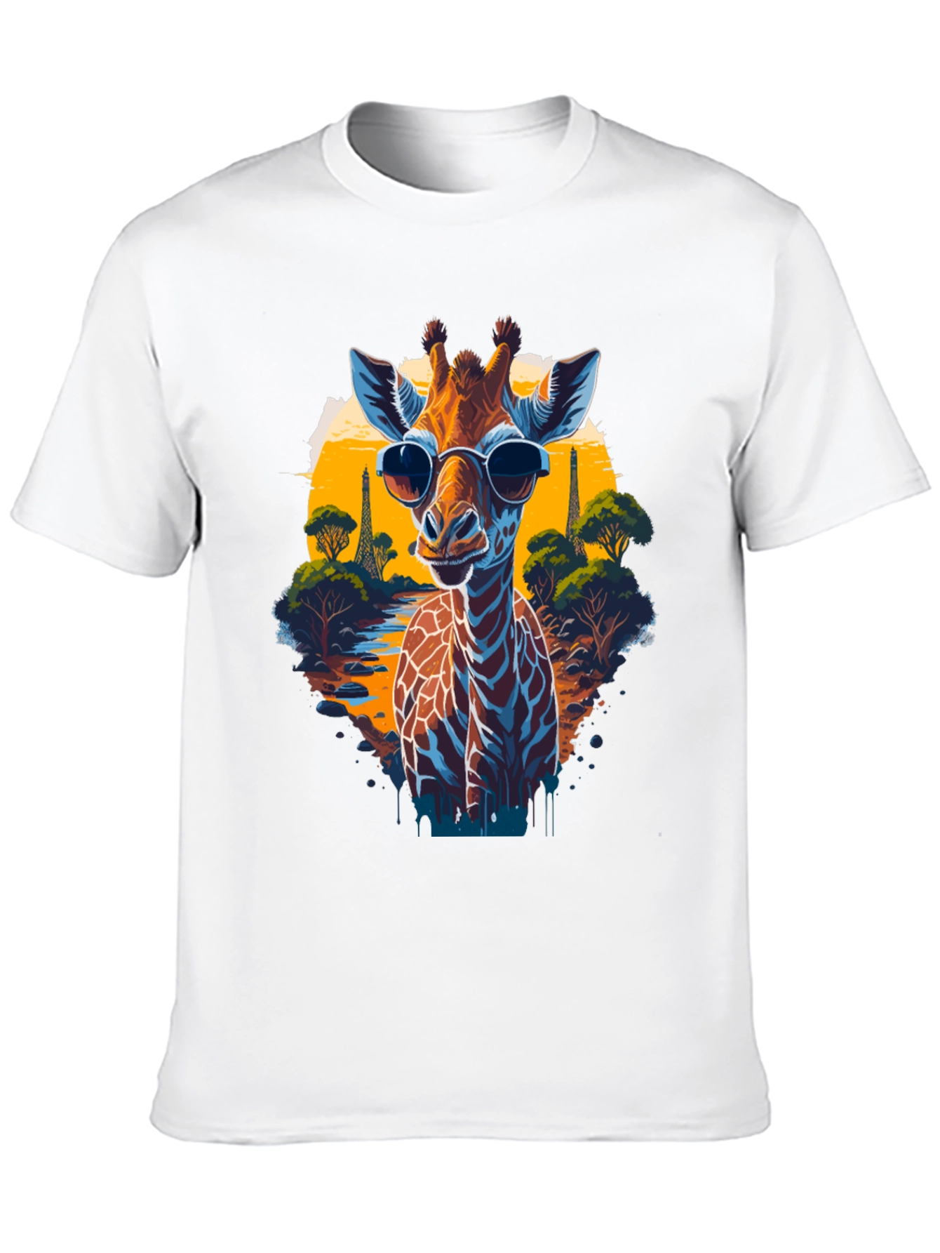 Black Cool Giraffe in Shades Graphic T-Shirt view 10