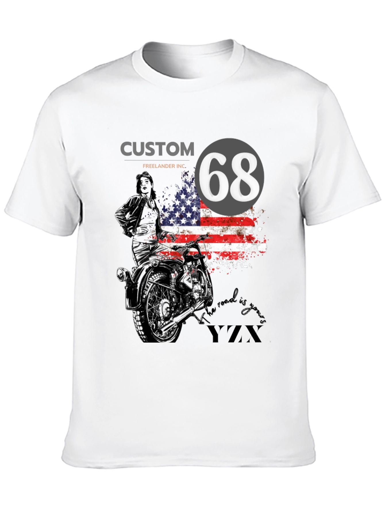 Black Custom 68 American Flag Motorcycle T-Shirt view 10