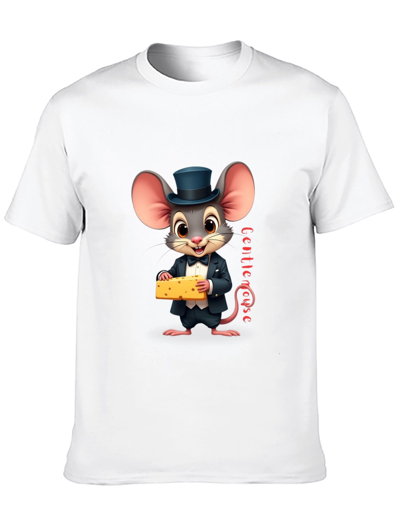 Black Gentle Mouse Cheese T-Shirt - Funny Cartoon Tee view 10