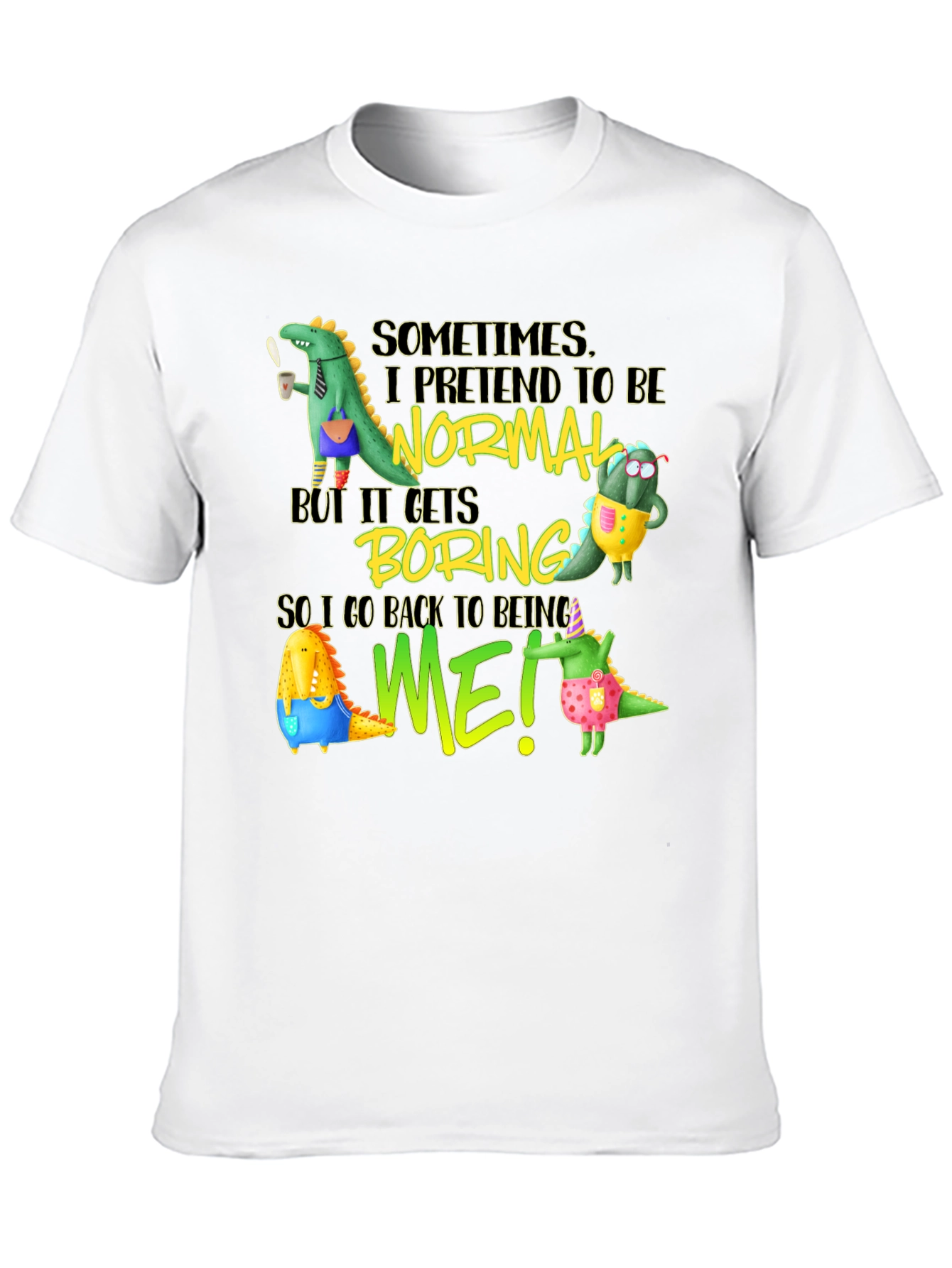 Black Funny Dinosaur Graphic Tee - Be Yourself T-Shirt view 10