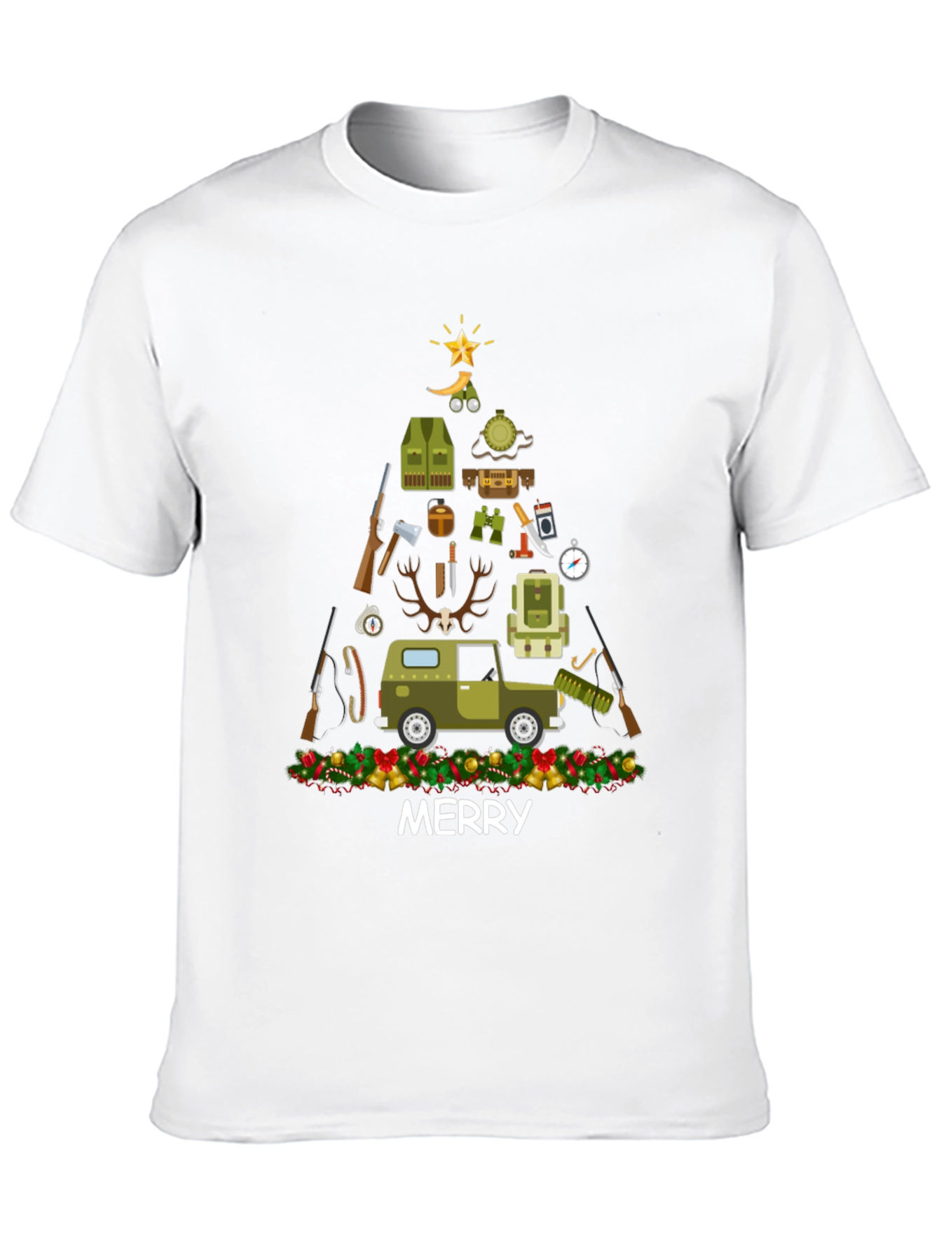 Black Merry Hunting Christmas Tree T-Shirt view 10