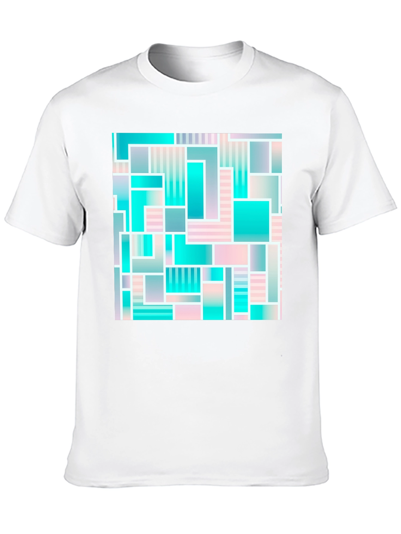 Black Geometric Abstract Teal & Pink T-Shirt view 10