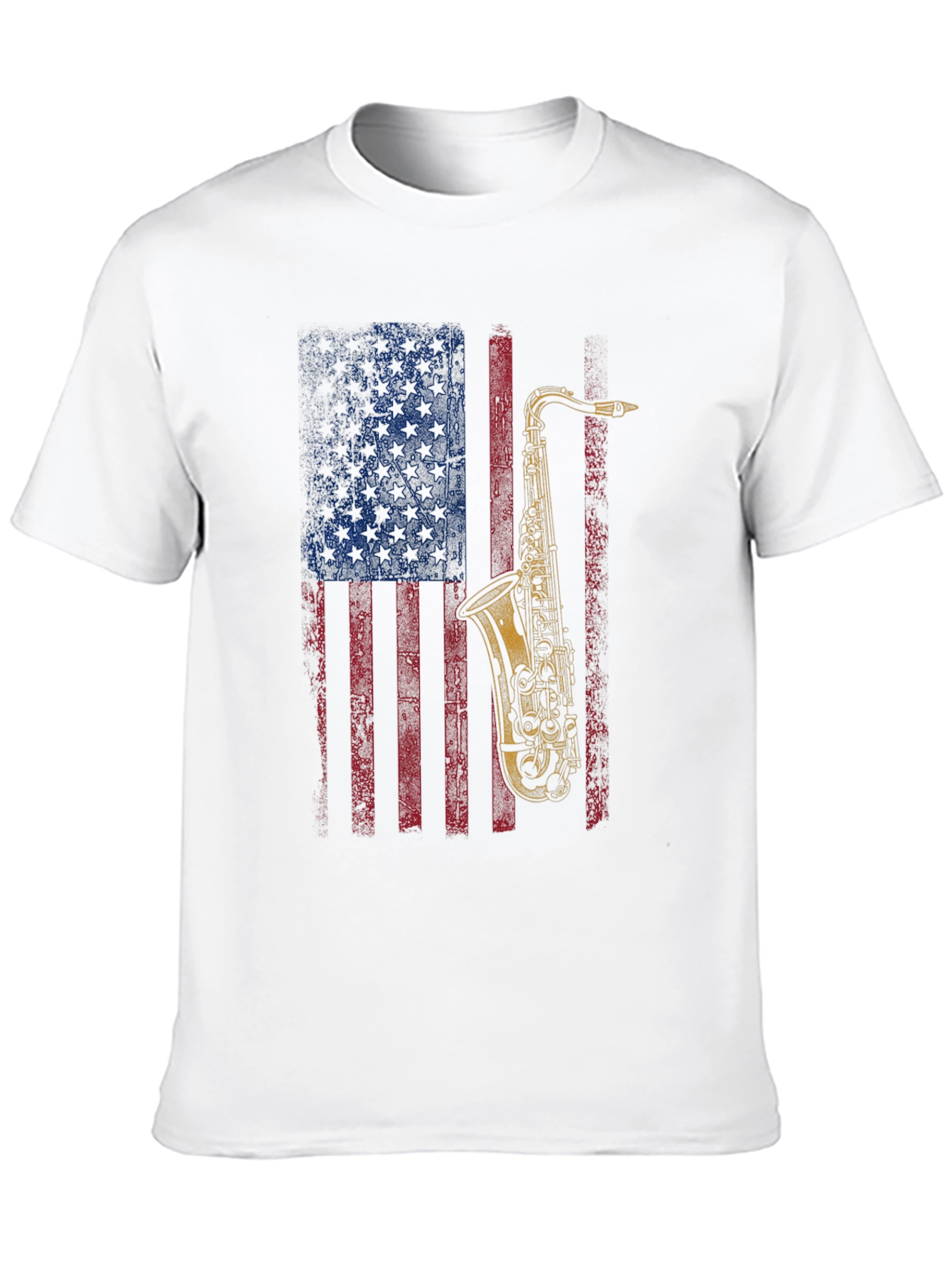 Black Saxophone American Flag Graphic T-Shirt view 10