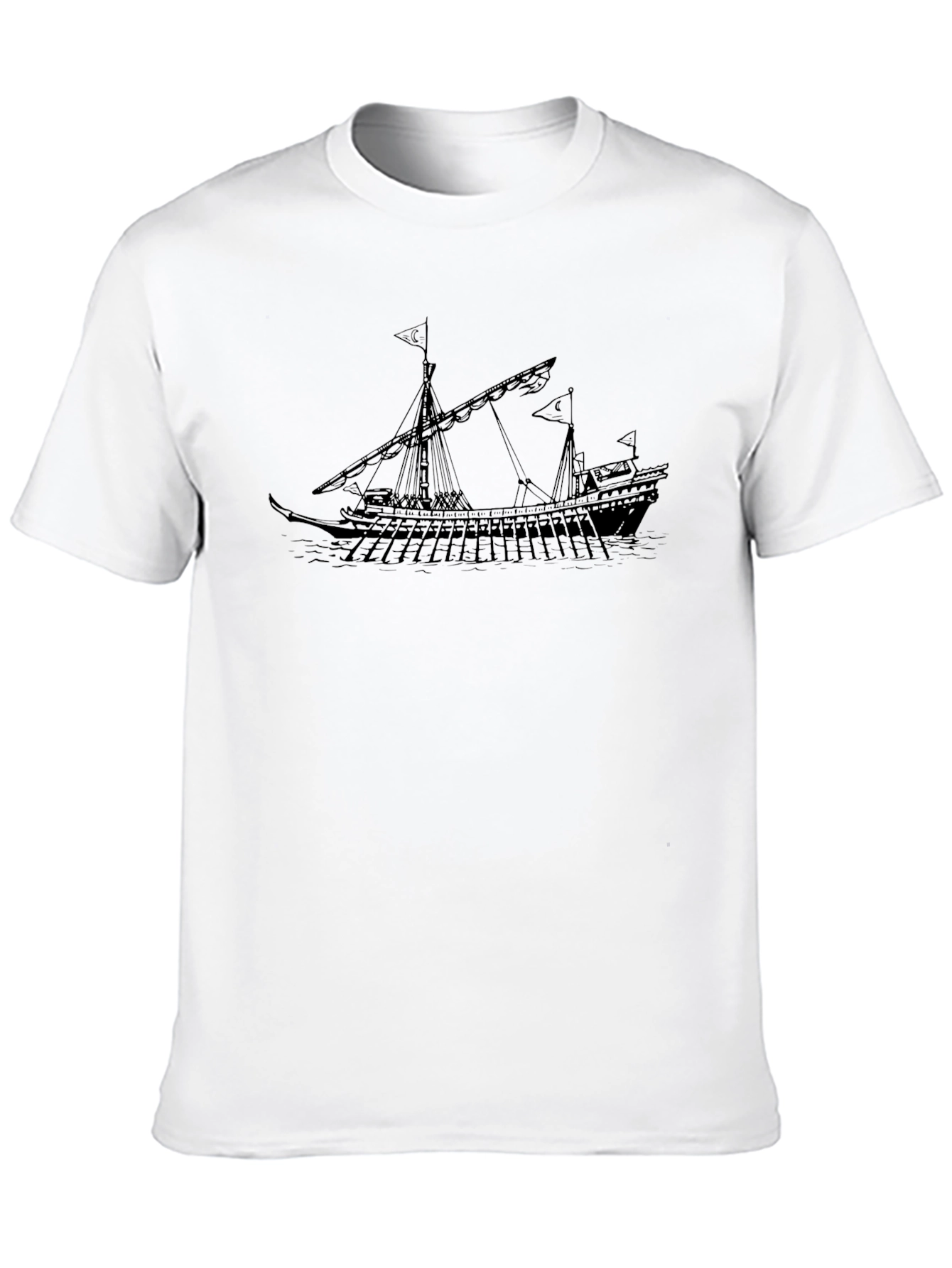 Black Vintage Ship Graphic Tee - Black Cotton T-Shirt view 10