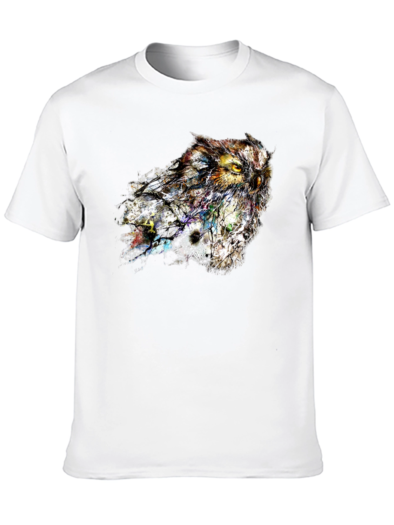 Black Abstract Owl Graphic Tee - Stylish Men's Black T-Shirt view 10