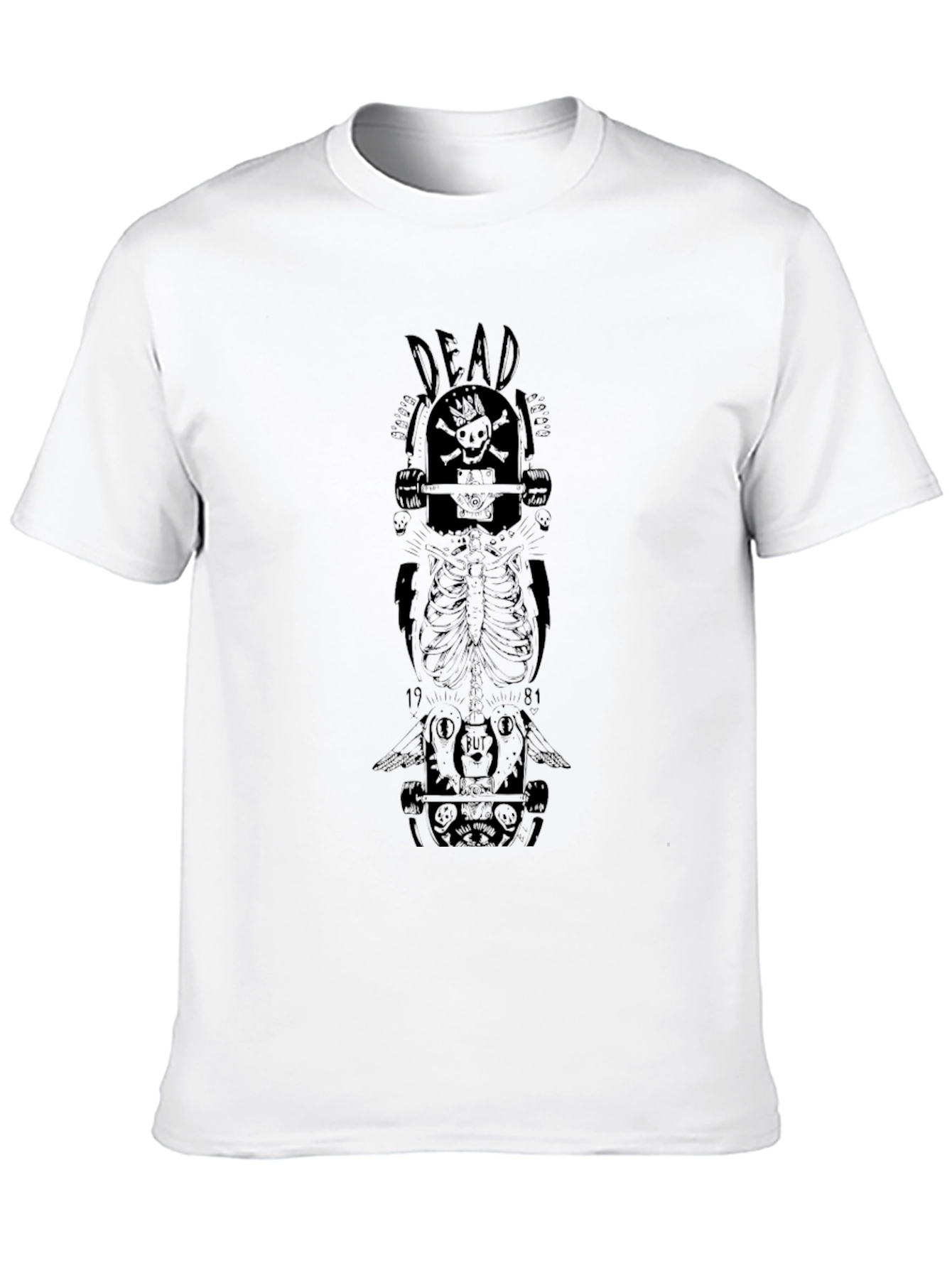Black Skull Skateboard Graphic Tee - Black Cotton view 10