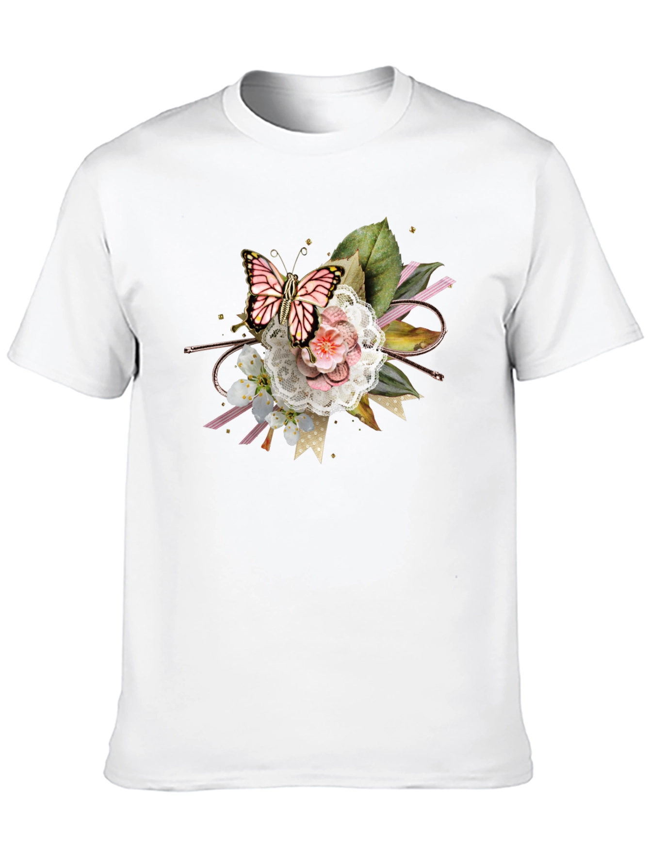 Black Butterfly Floral Graphic Tee - Black Cotton Blend view 10