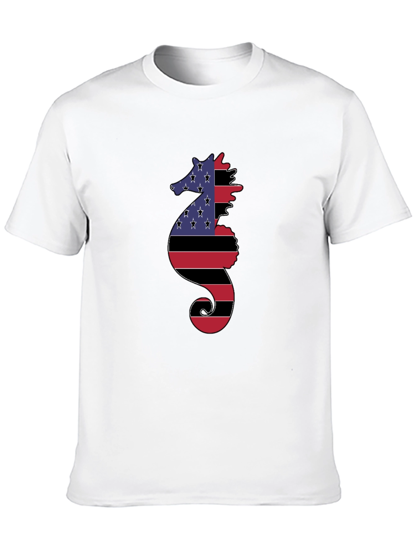 Black American Flag Seahorse Graphic Tee view 10