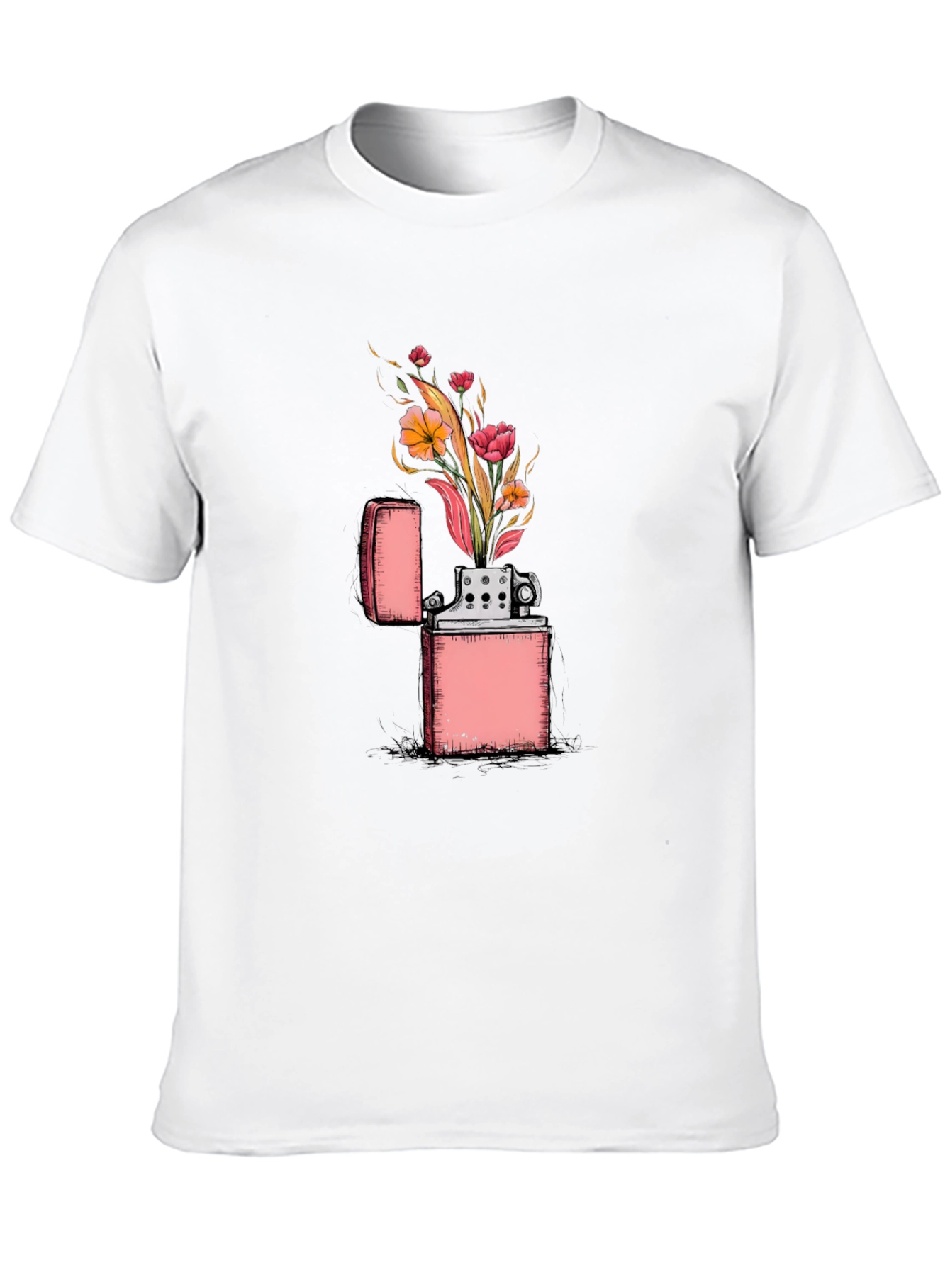 Black Floral Zippo Graphic Tee - Unique Lighter Design view 10