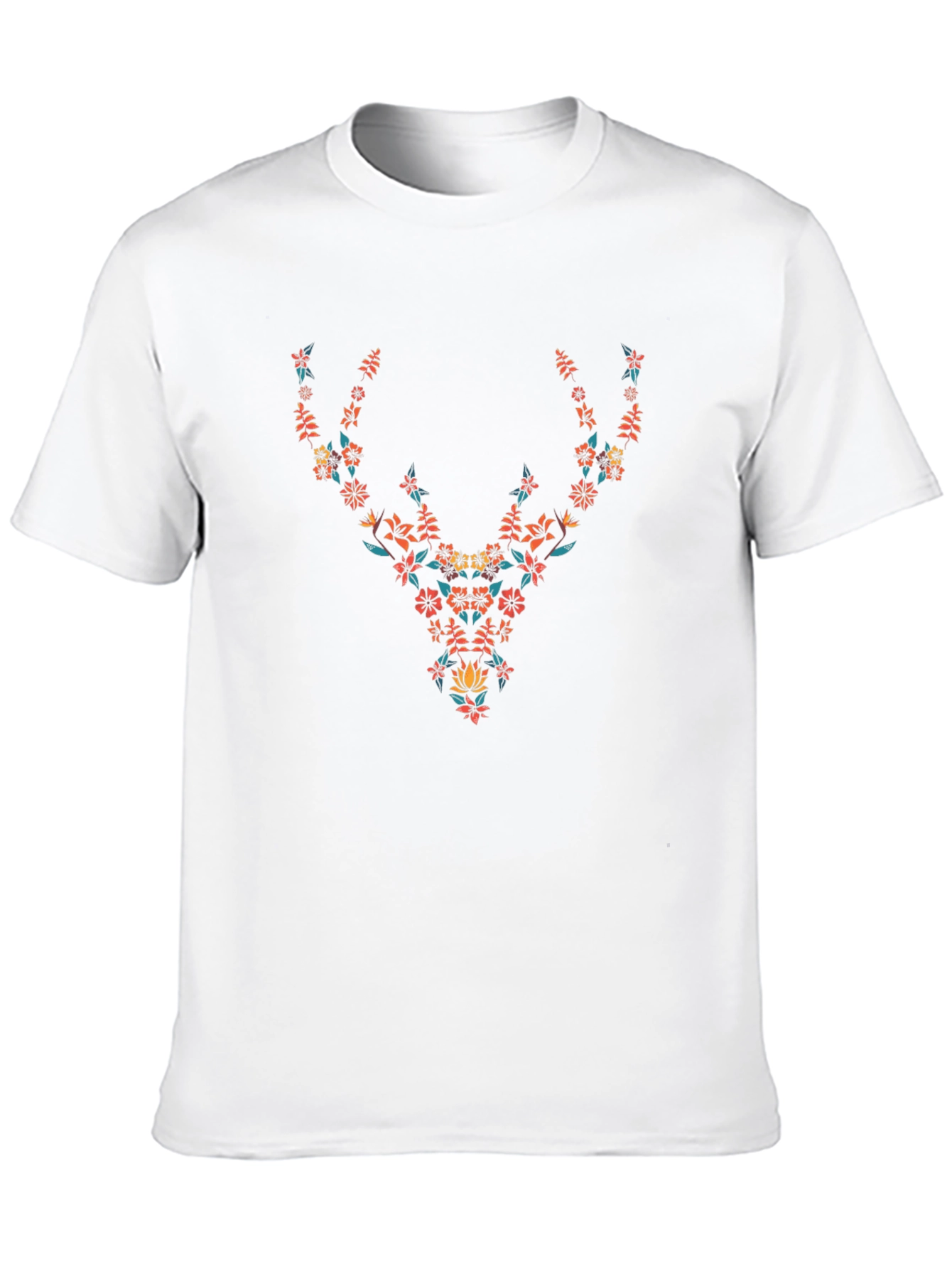 Black Floral Deer Graphic Tee - Black Cotton T-Shirt view 10