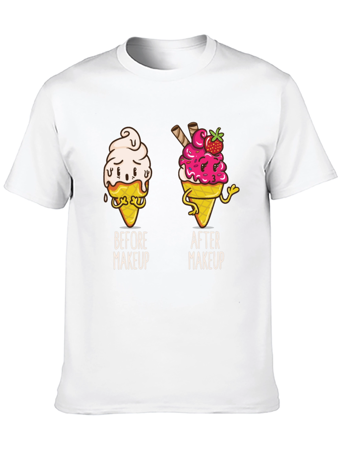 Black Funny Ice Cream Before and After Makeup T-Shirt view 10