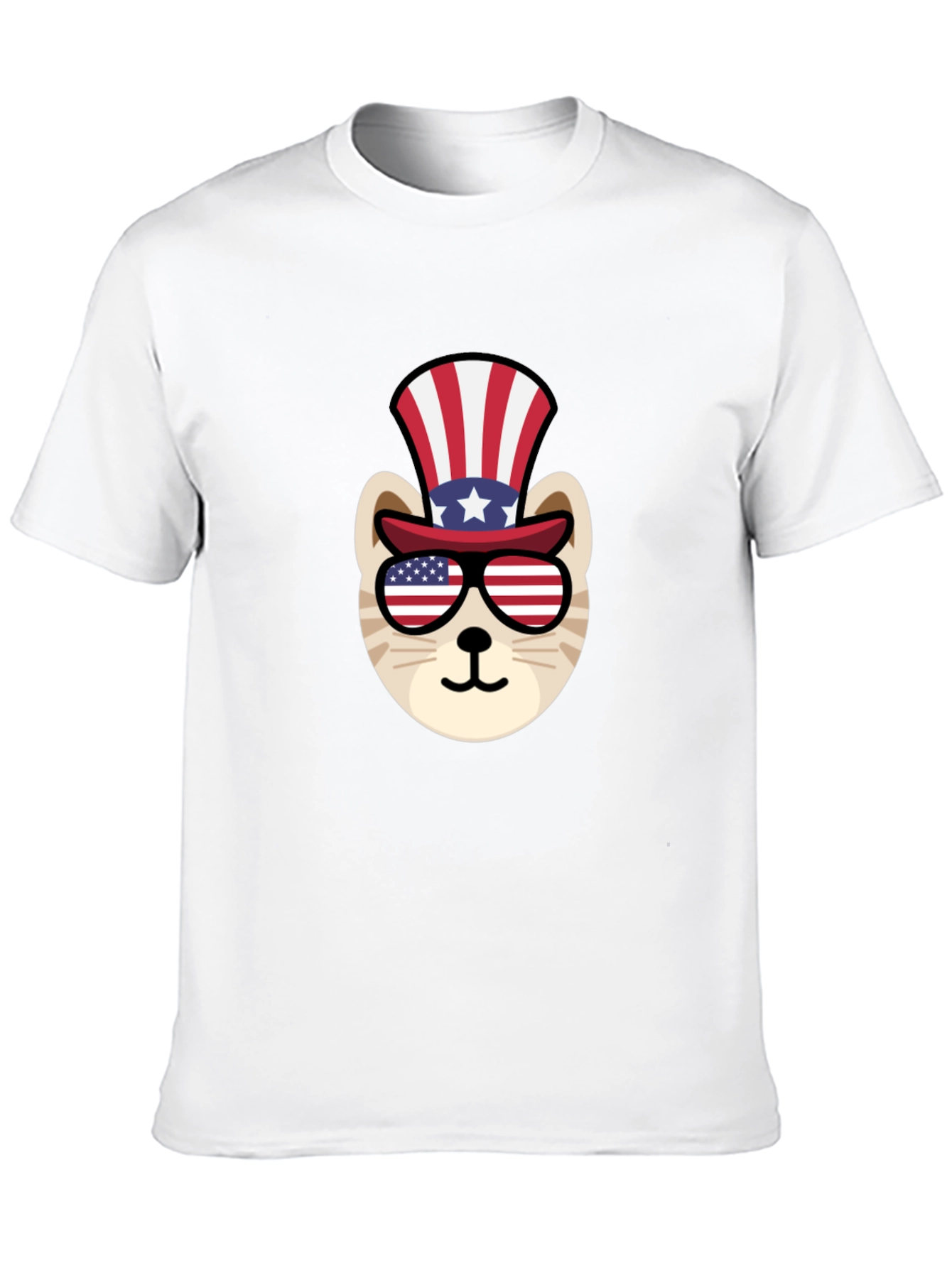 Black Patriotic Cat T-Shirt: American Flag Top Hat & Glasses view 10