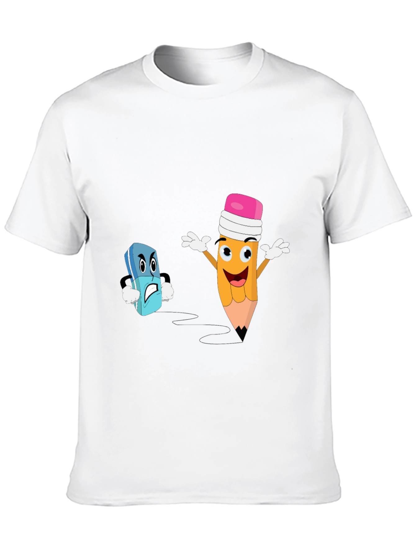 Black Funny Pencil vs Eraser Cartoon Black T-Shirt view 10