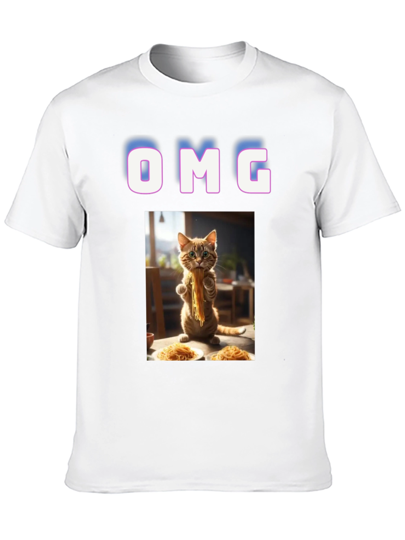 Black OMG Cat Eating Spaghetti Graphic T-Shirt view 10