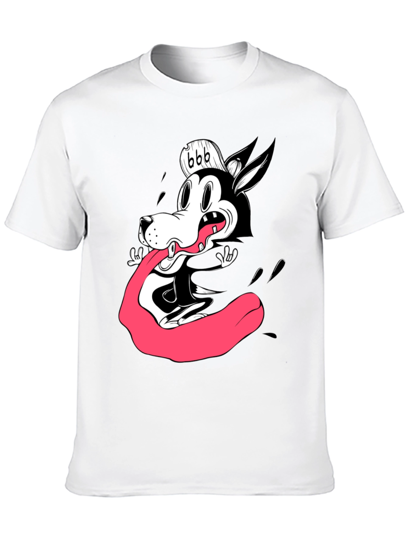 Black Cartoon Wolf Graphic Tee - Black Cotton T-Shirt view 10